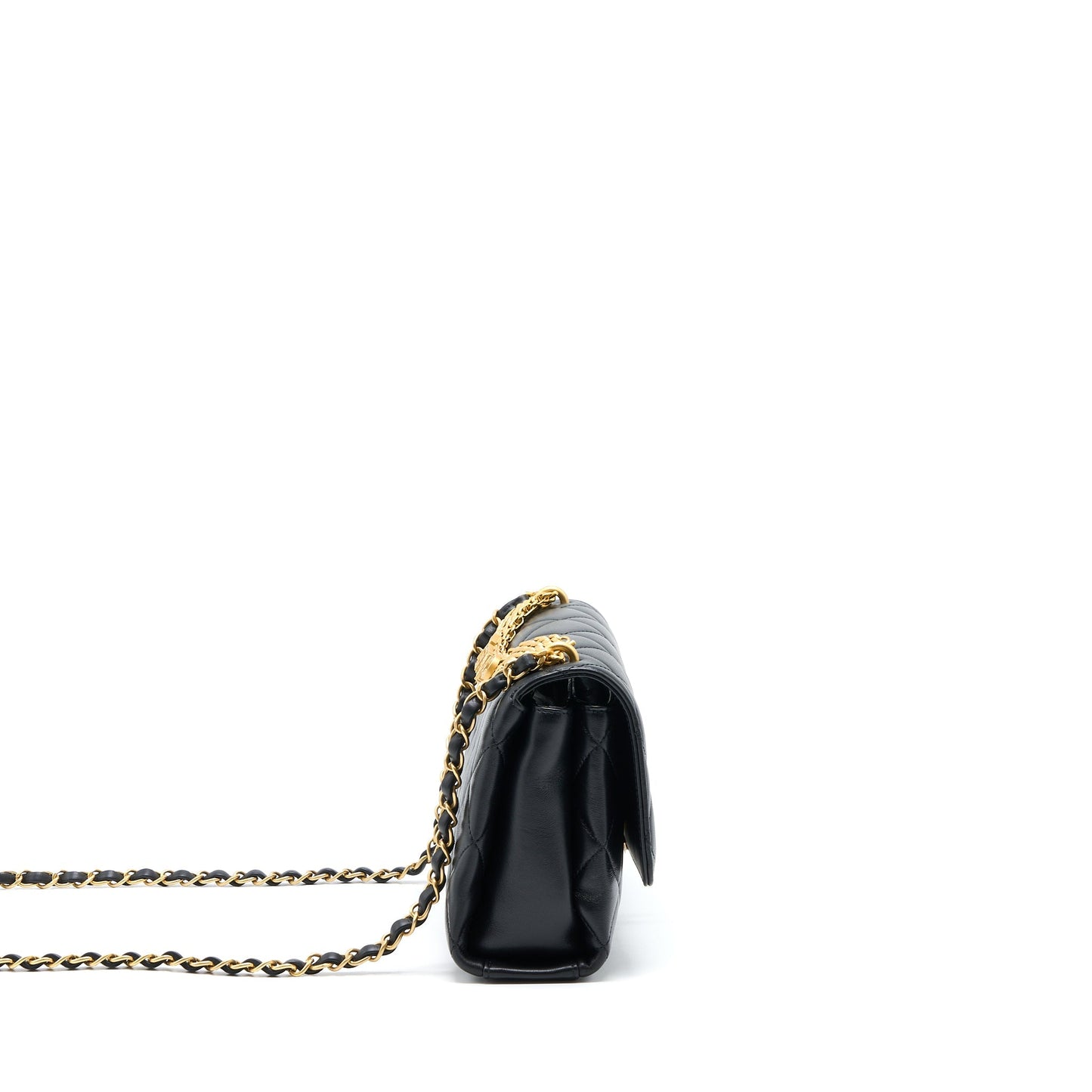 Chanel 22S Letter/Crystal Handle Flap Bag Lambskin Black Brushed (Microchip)