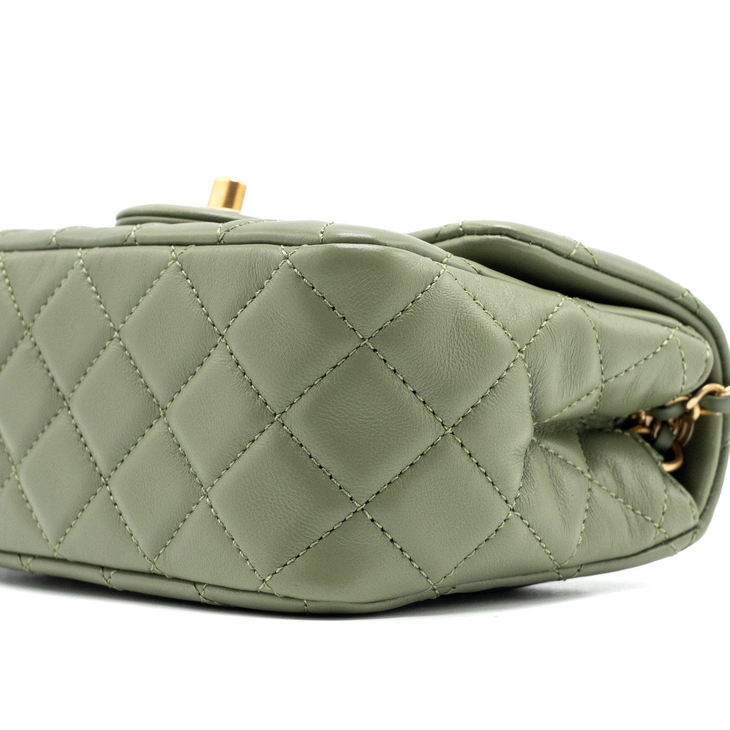 Chanel pearl crush mini square flap bag lambskin green  (microchip)