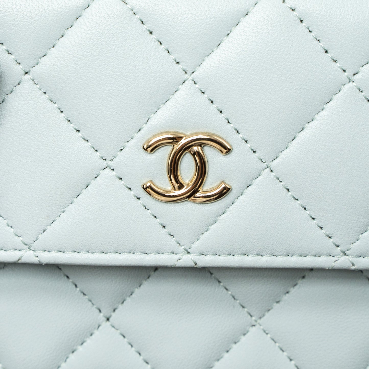 Chanel Mini Flap Bag Ribbon Chains Lambskin Light Blue L