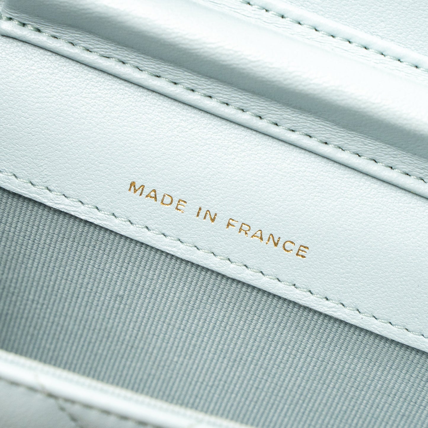 Chanel Mini Flap Bag Ribbon Chains Lambskin Light Blue L