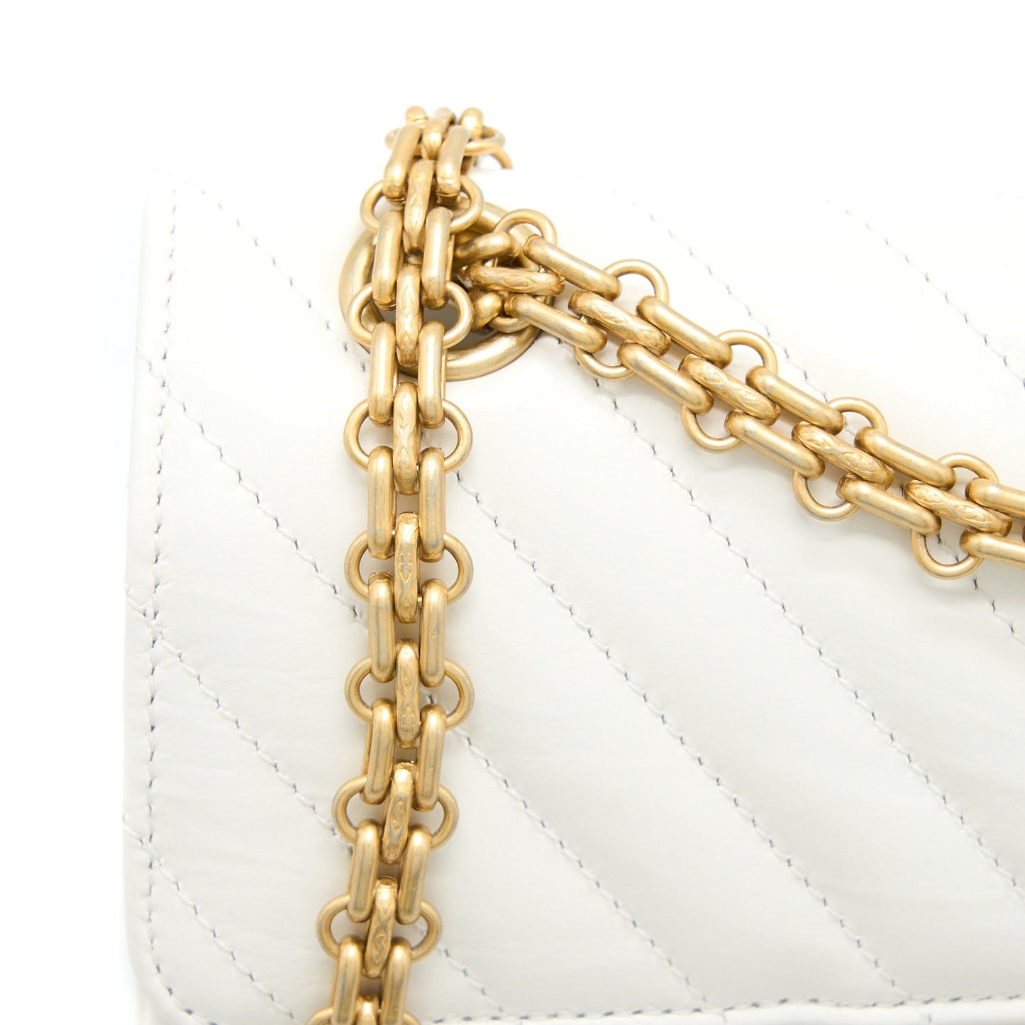 Chanel Mini 2.55 Reissue Chevron Flap Bag Aged Calfskin White Brushed  (Microchip)