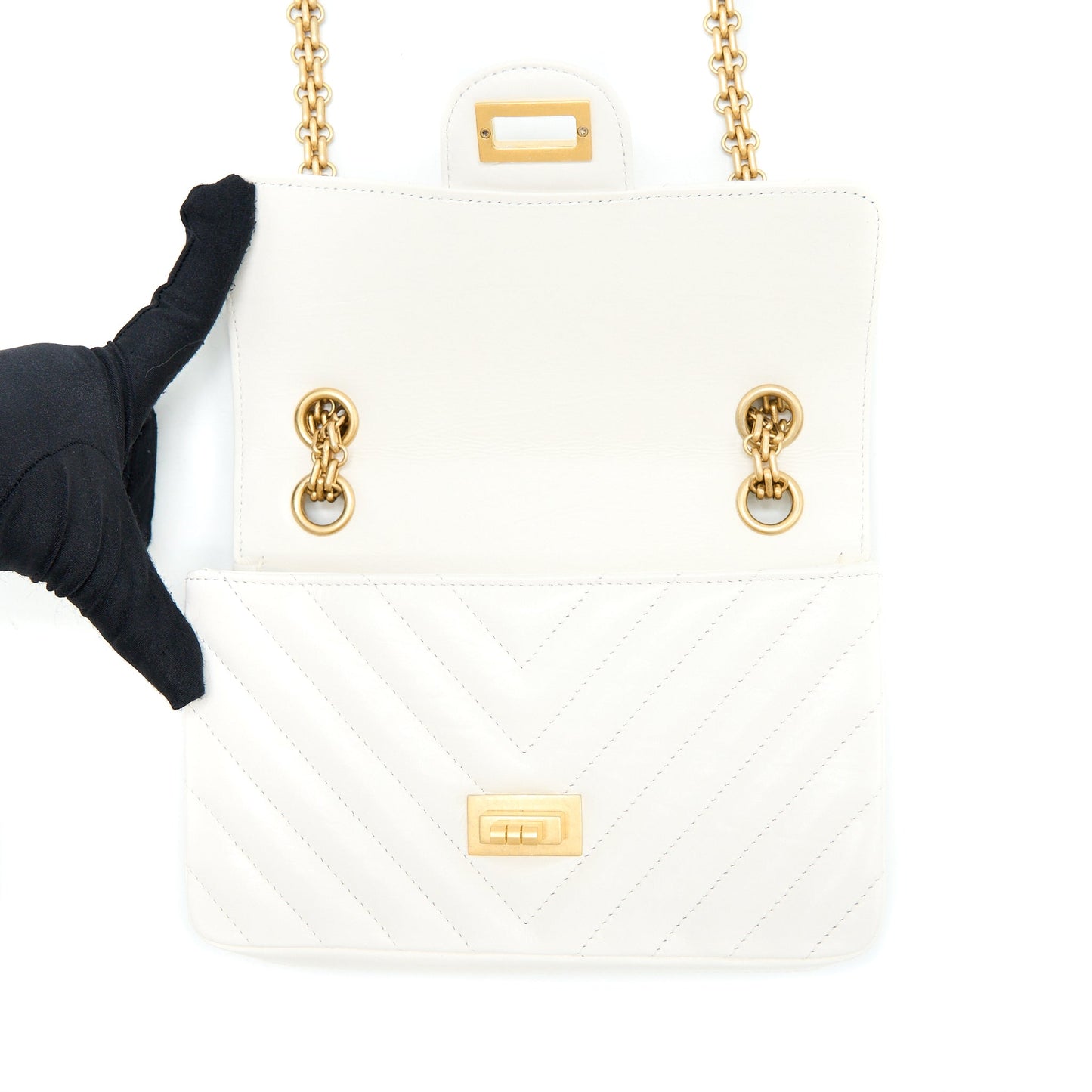 Chanel Mini 2.55 Reissue Chevron Flap Bag Aged Calfskin White Brushed  (Microchip)