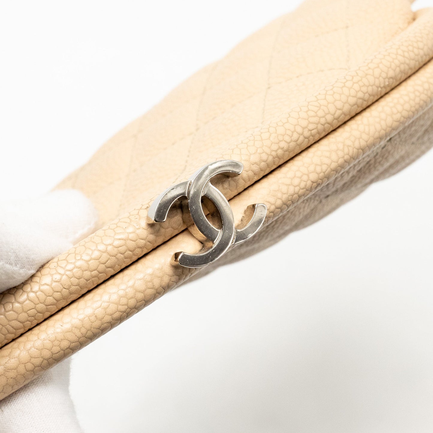 Chanel timeless kisslock clutch caviar beige