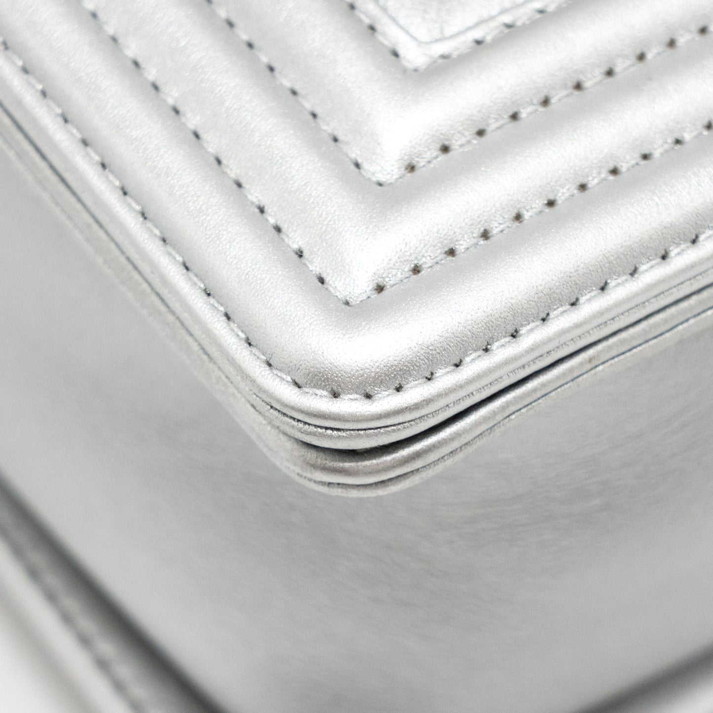 Chanel Medium Boy Bag Lambskin Silver