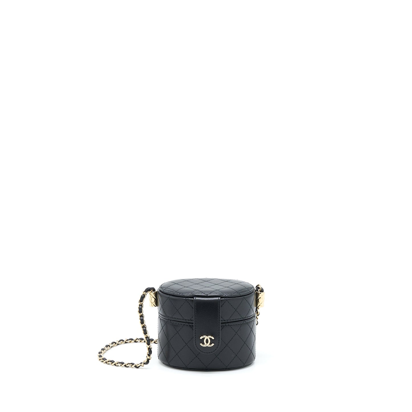 Chanel Mini Round Vanity With Chain Lambskin Black L