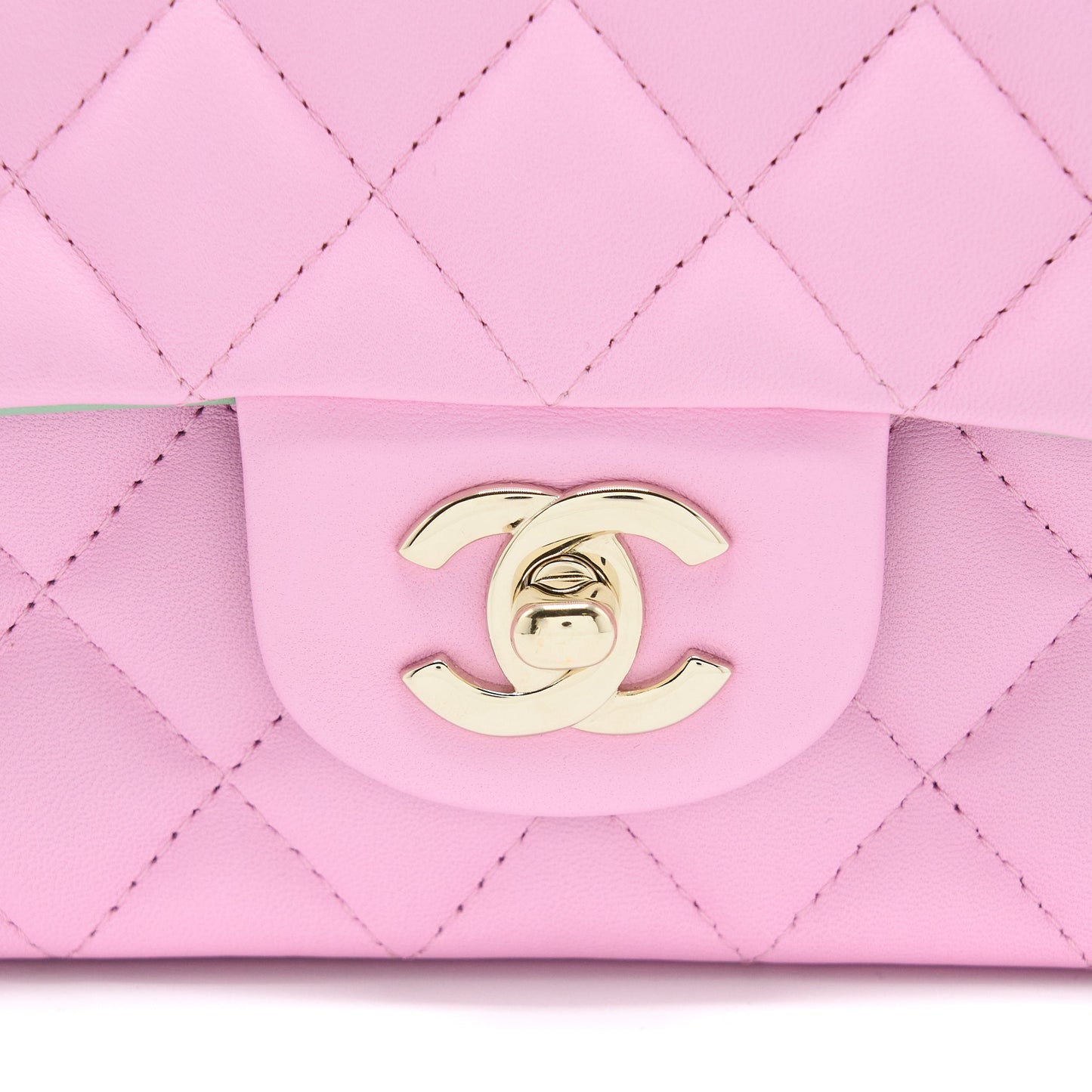 Chanel Top Handle Mini Rectangular Lambskin Pink/Light Green L (Microchip)