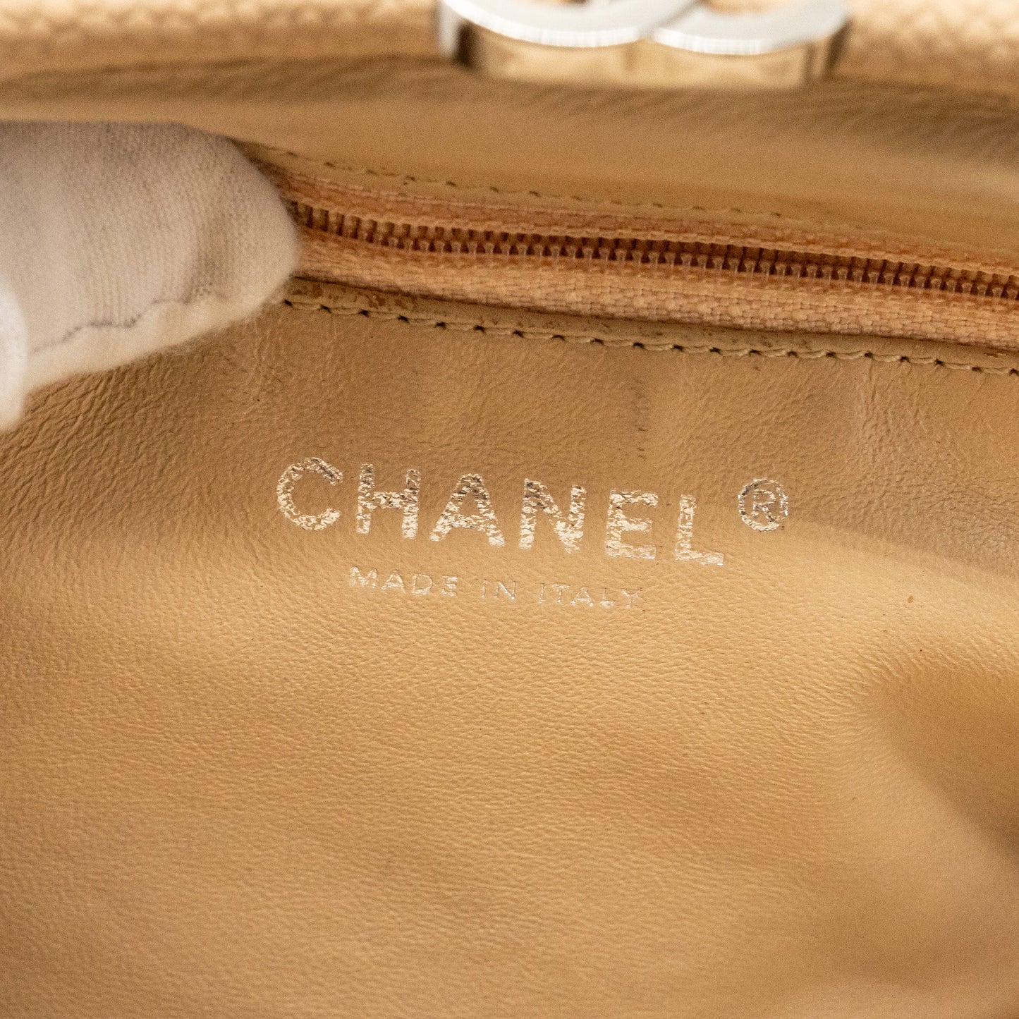 Chanel timeless kisslock clutch caviar beige