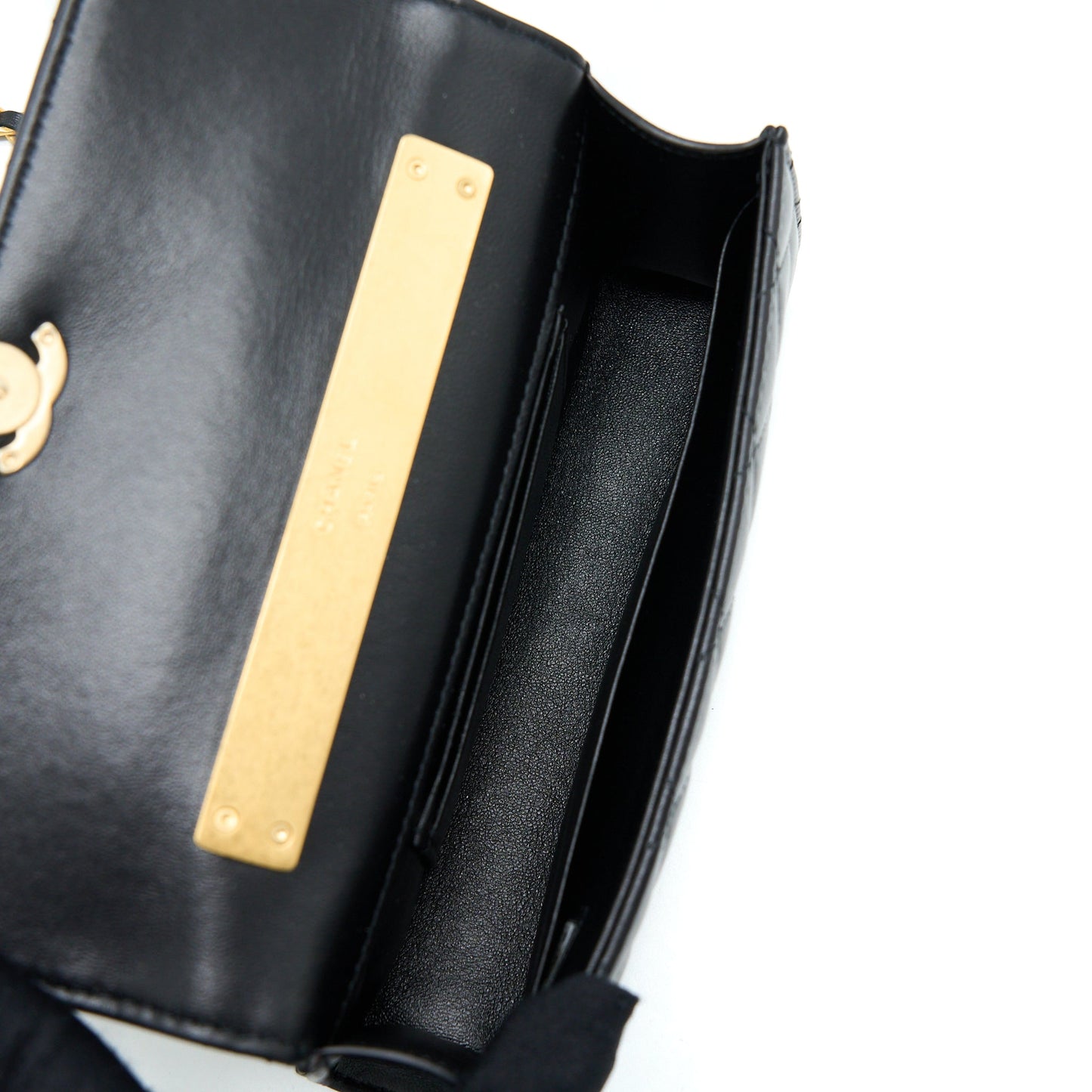 Chanel 22B Flap Bag With Enamel/CC Logo Top Handle Lambskin Black Brushed