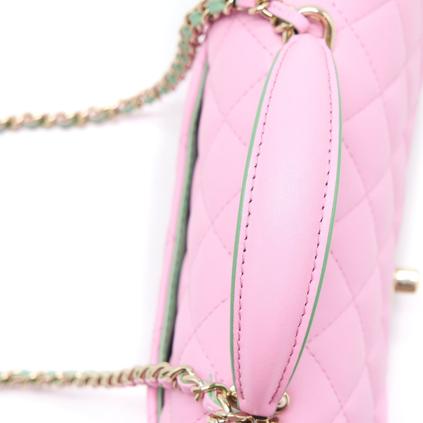Chanel Top Handle Mini Rectangular Lambskin Pink/Light Green L (Microchip)