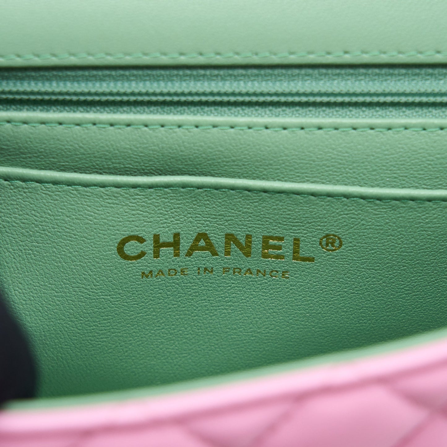 Chanel Top Handle Mini Rectangular Lambskin Pink/Light Green L (Microchip)