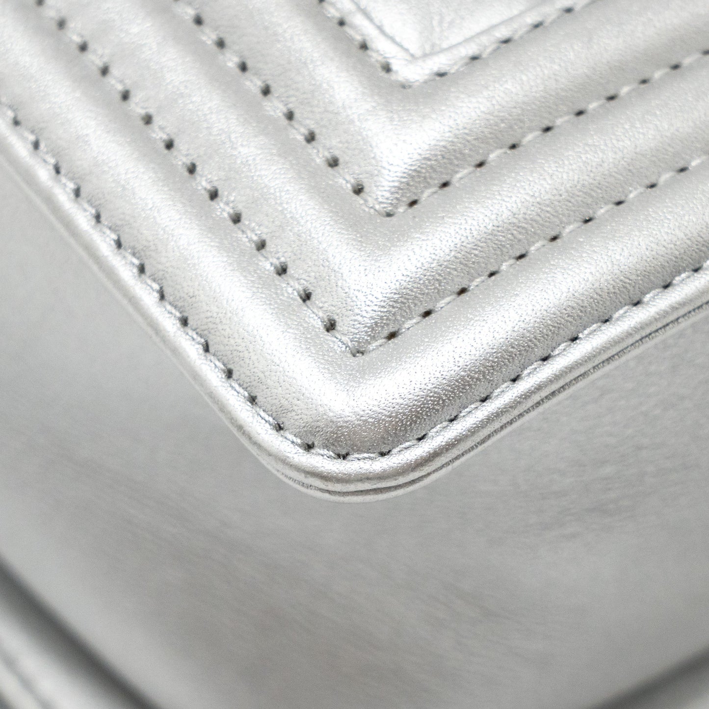 Chanel Medium Boy Bag Lambskin Silver