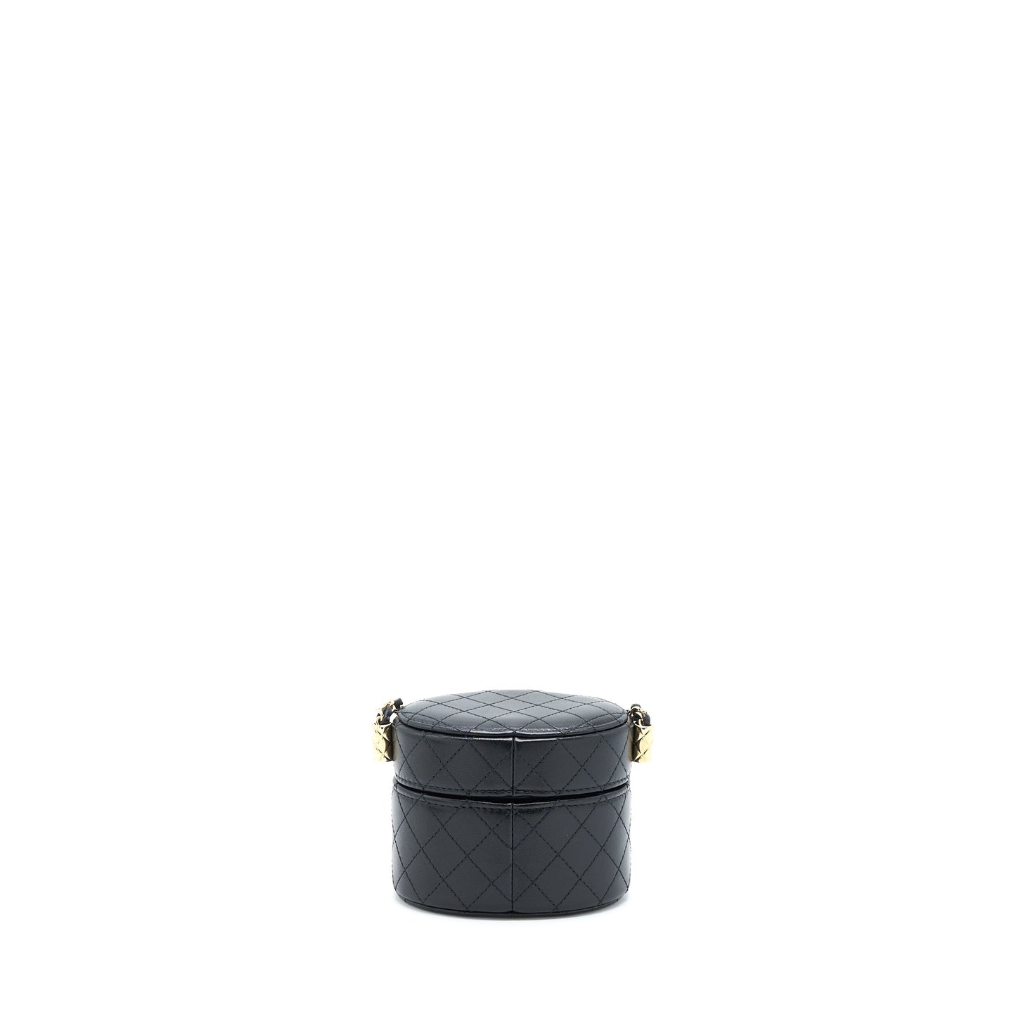Chanel Mini Round Vanity With Chain Lambskin Black L