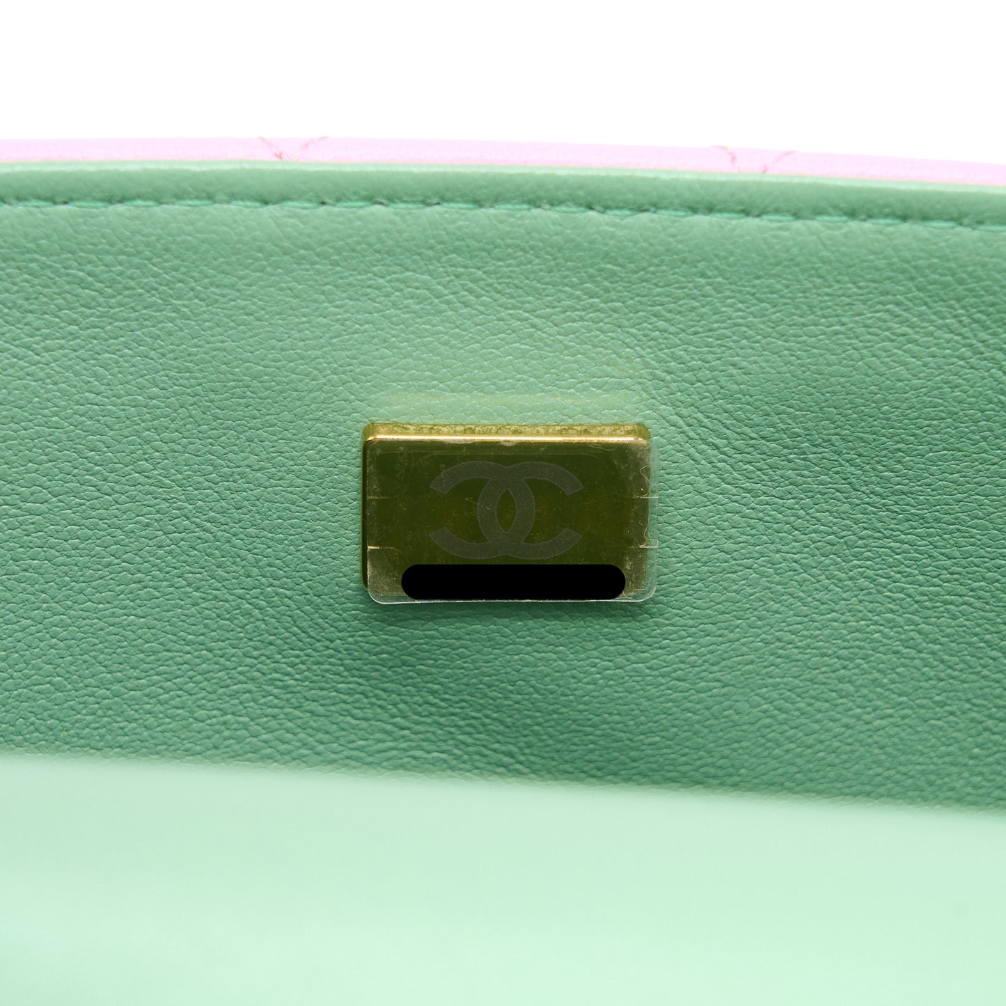 Chanel Top Handle Mini Rectangular Lambskin Pink/Light Green L (Microchip)