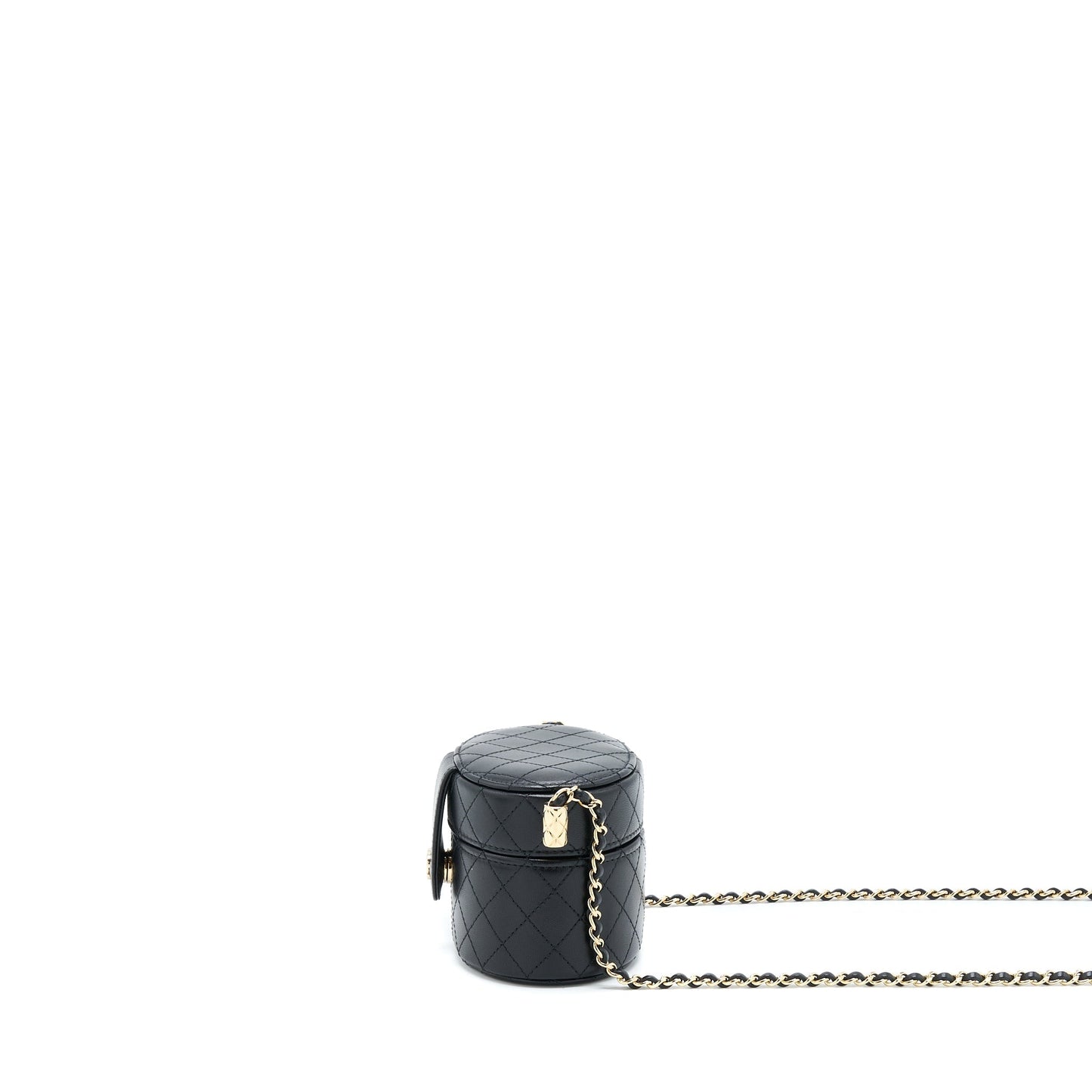 Chanel Mini Round Vanity With Chain Lambskin Black L
