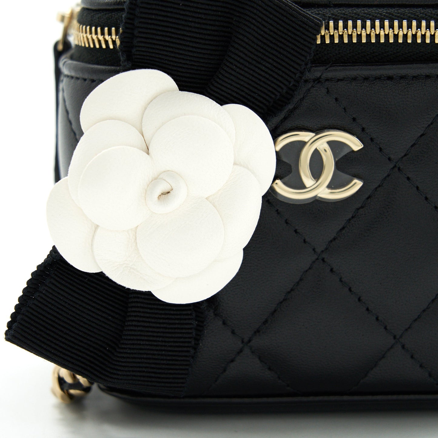 Chanel Mini Vanity With Camellia Chain Lambskin Black L