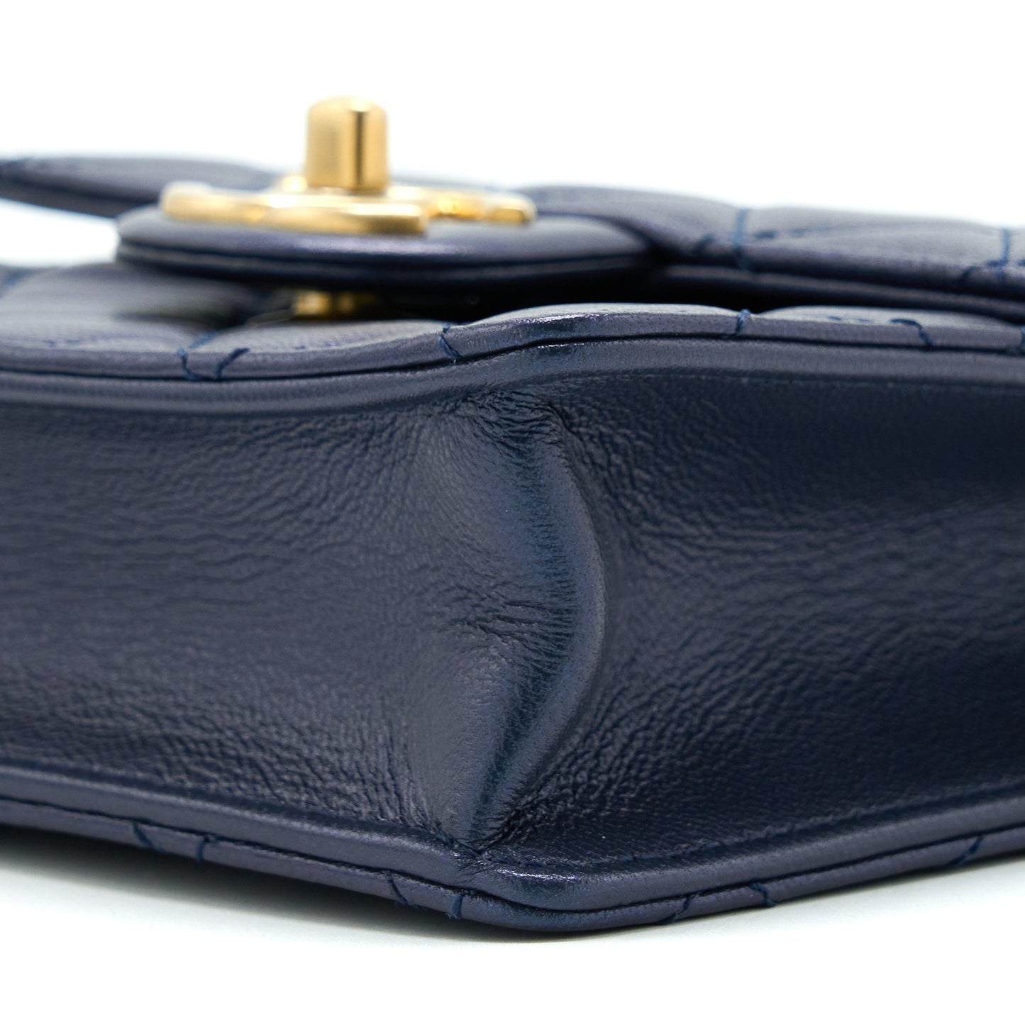 Chanel Vertical Pearl Flap Bag Lambskin Dark Blue
