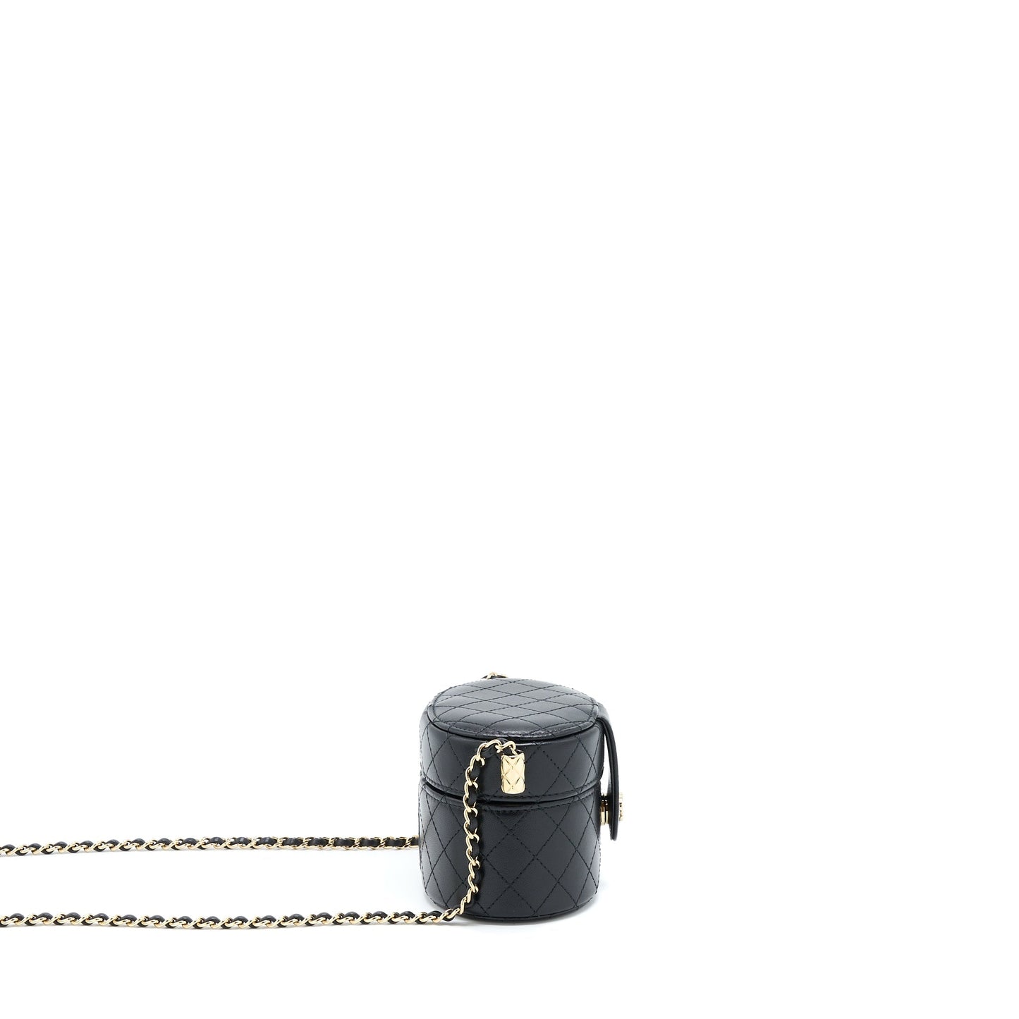 Chanel Mini Round Vanity With Chain Lambskin Black L