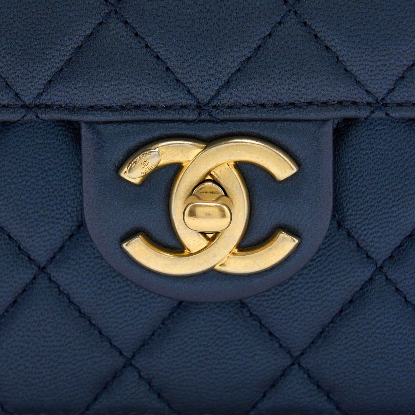 Chanel Vertical Pearl Flap Bag Lambskin Dark Blue