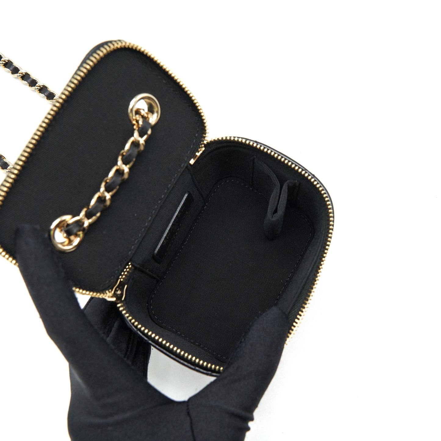 Chanel Mini Vanity With Camellia Chain Lambskin Black L