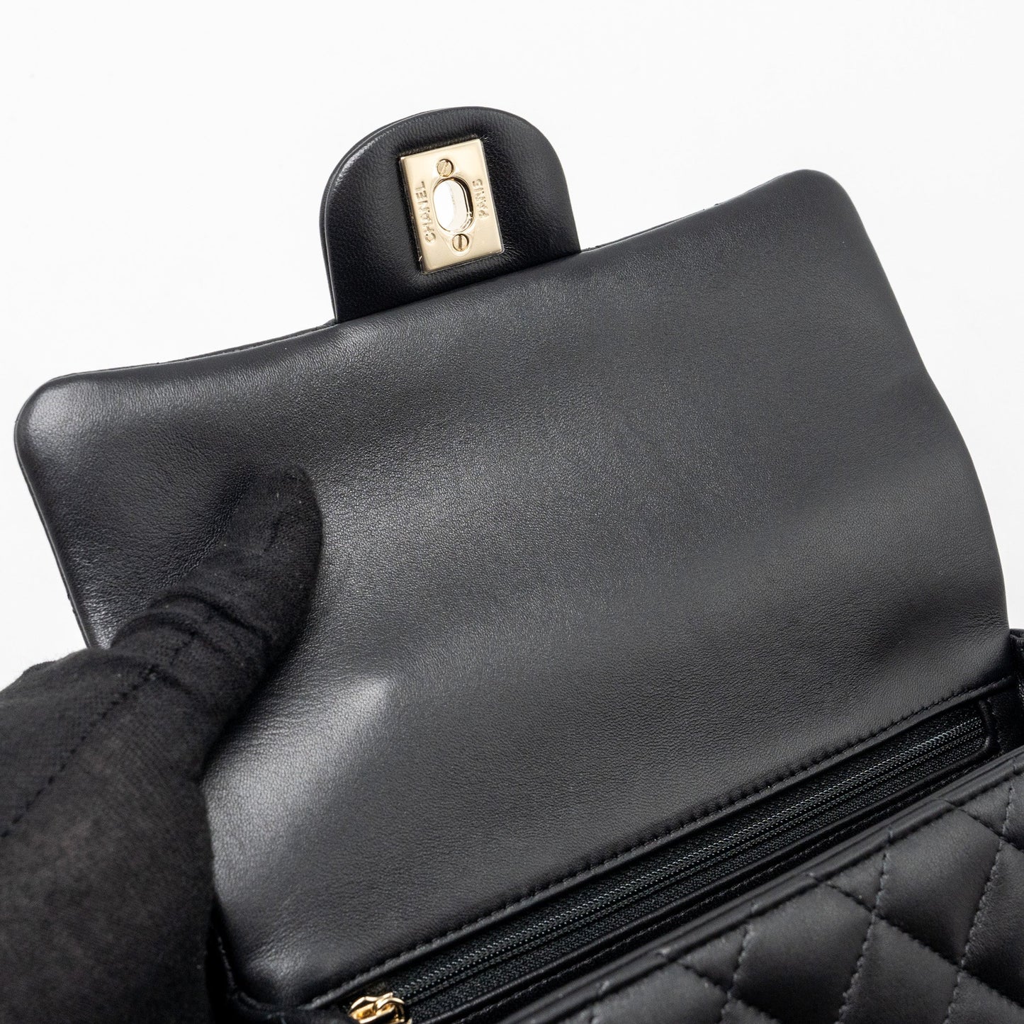 Chanel Top Handle Mini Rectangular Flap Bag Lambskin Black L (Microchip)