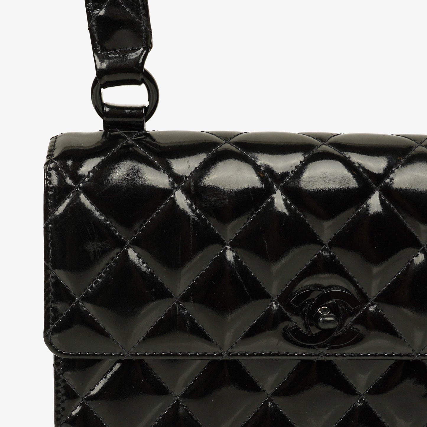Chanel Small Single Black Quilted Patent Leather Flap Bag