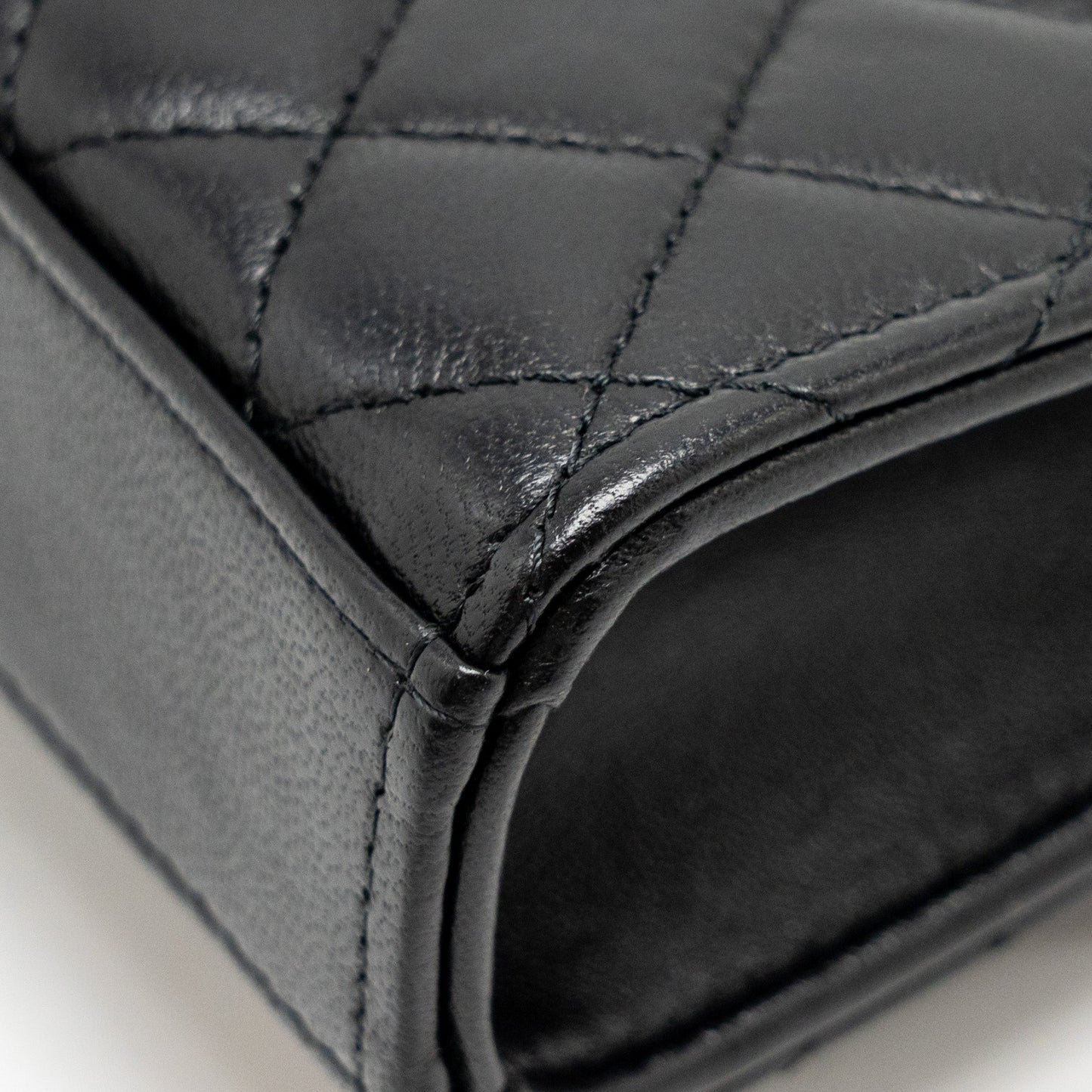 Chanel Detailed Top Handle Mini Clutch with Chain Lambskin Black  (Microchip)