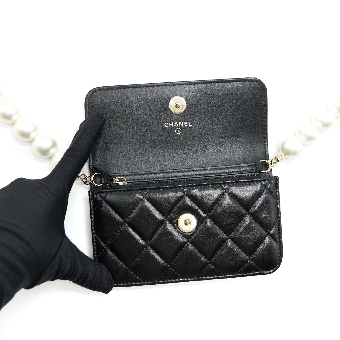 Chanel Giant Pearl Clutch with Chain Calfskin Black L