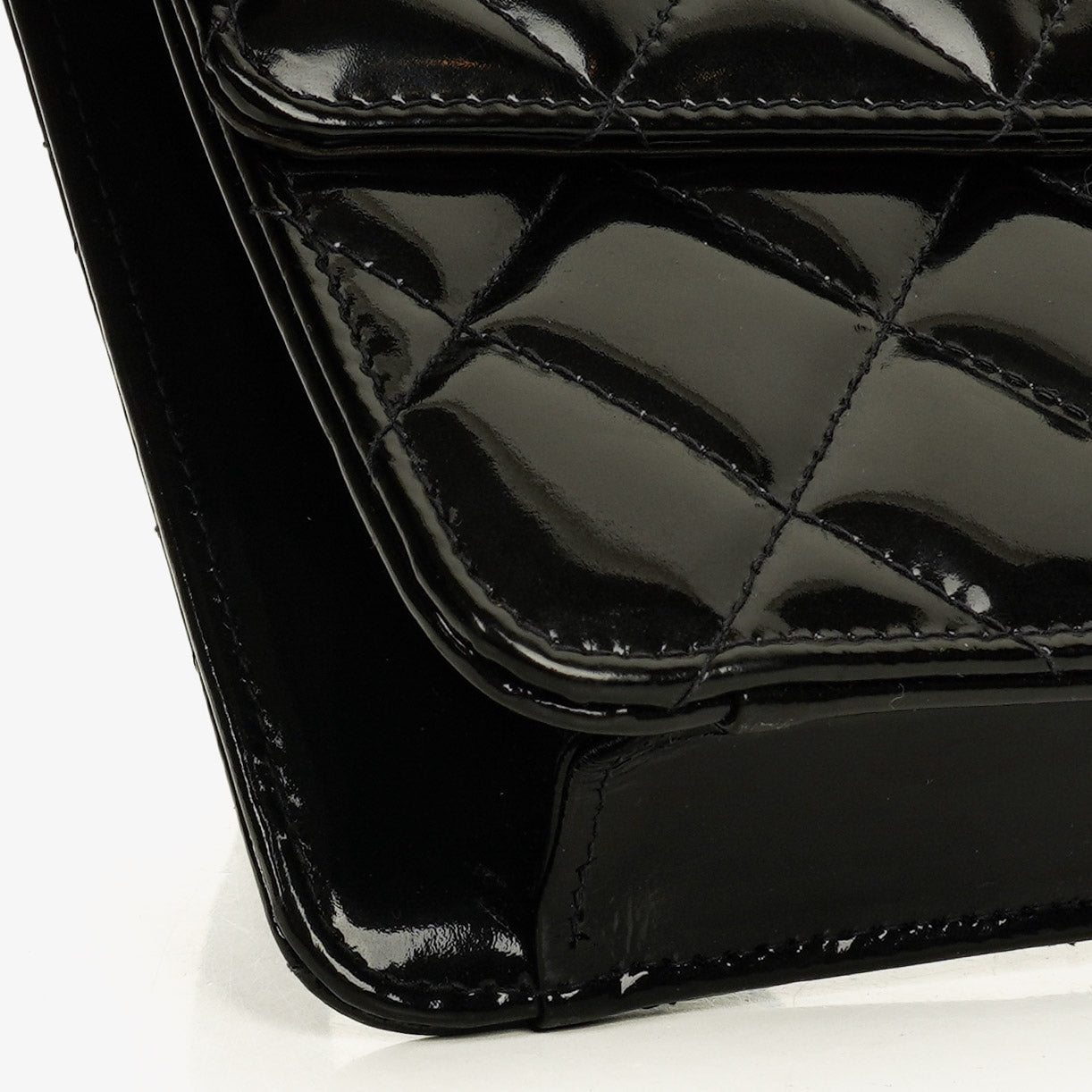 Chanel Small Single Black Quilted Patent Leather Flap Bag