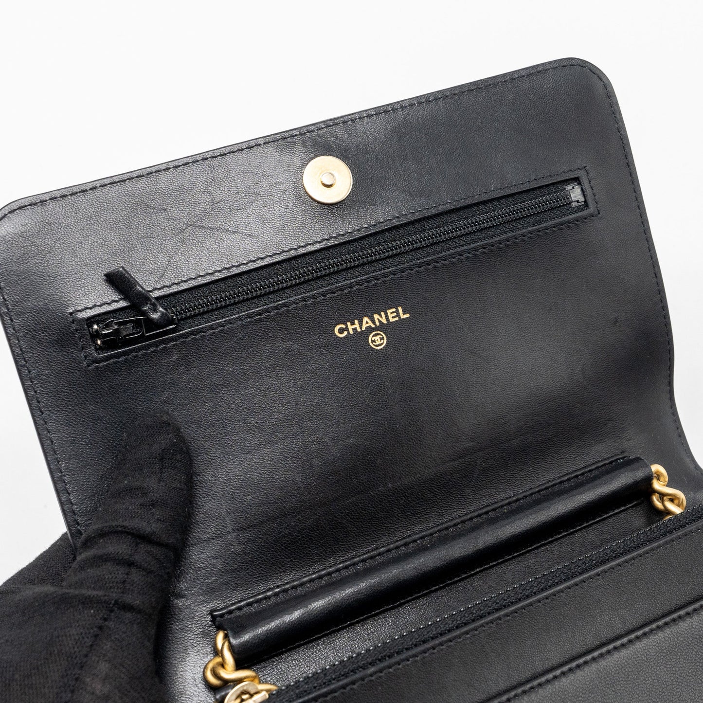 CHANEL Boy Wallet On Chain Lambskin Black Brushed