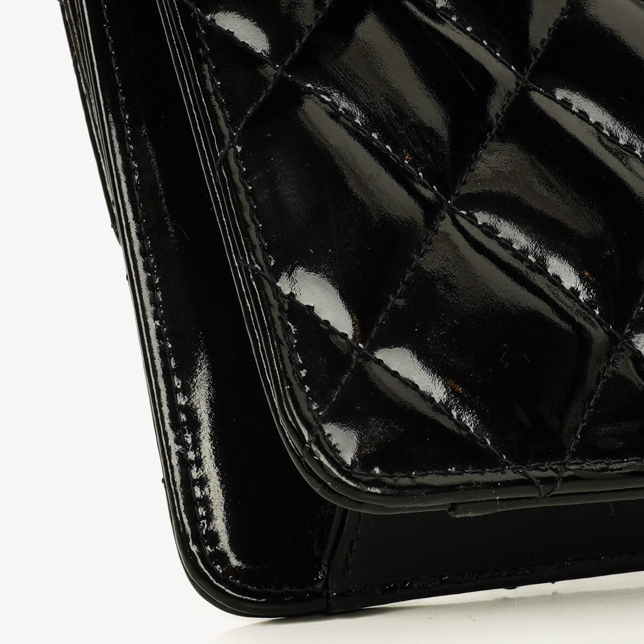Chanel Small Single Black Quilted Patent Leather Flap Bag