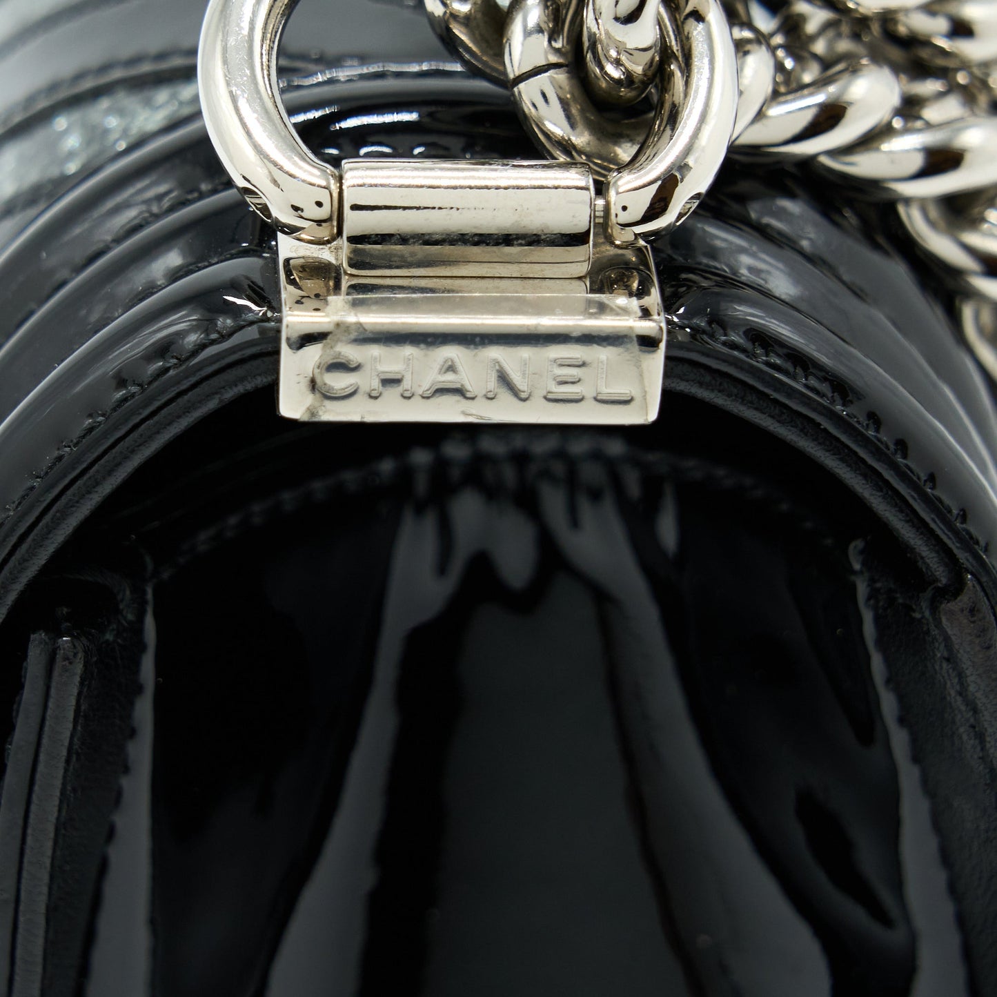 Chanel Medium Boy Bag Chevron Limited Patent Black