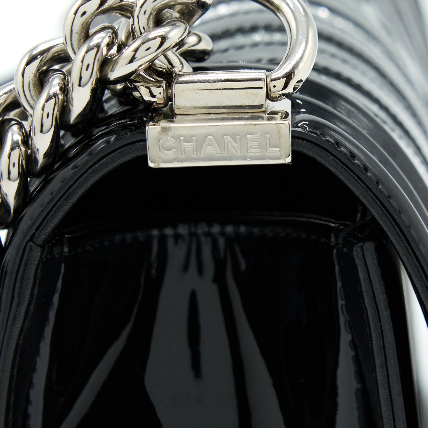 Chanel Medium Boy Bag Chevron Limited Patent Black