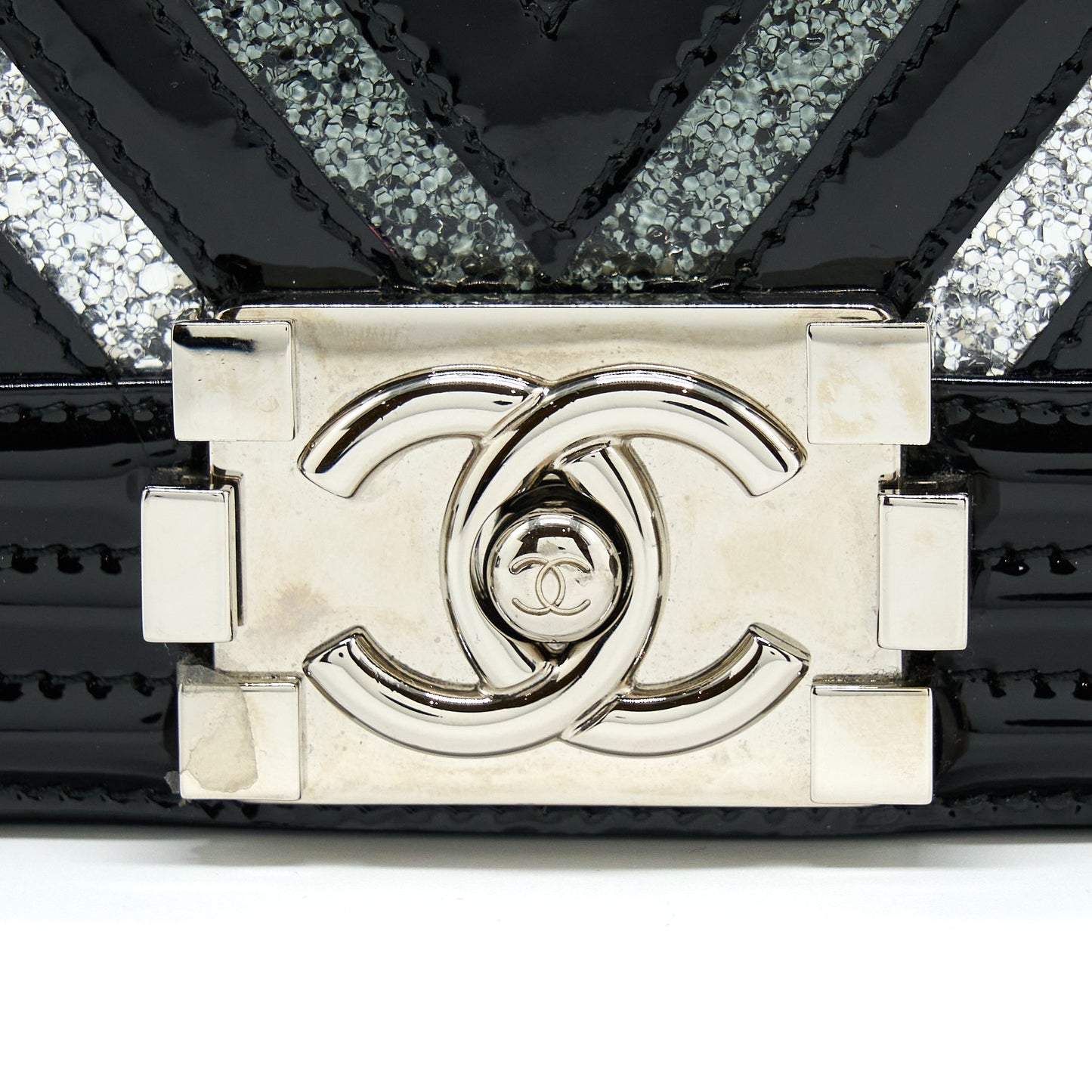 Chanel Medium Boy Bag Chevron Limited Patent Black