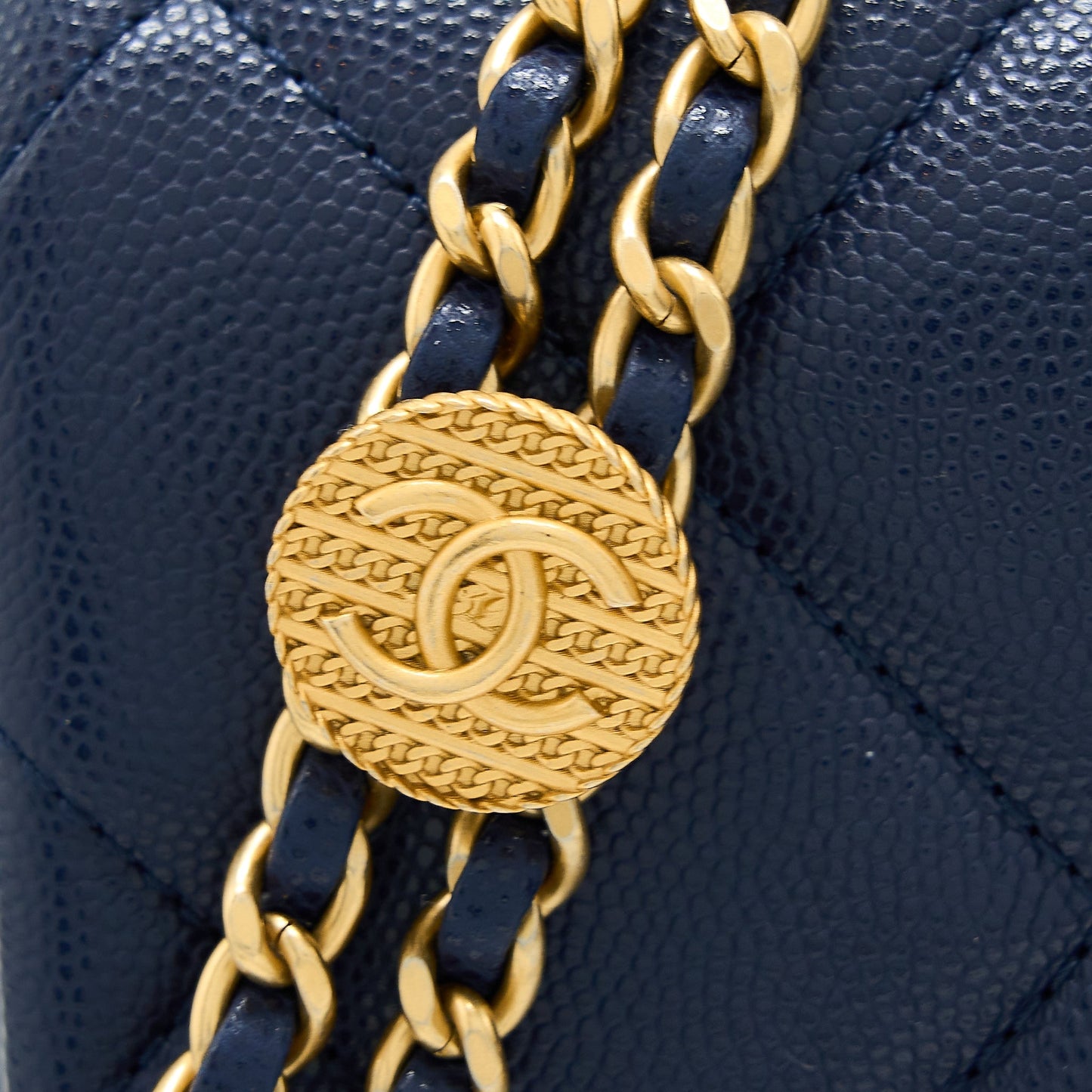 Chanel 22A Small Flap Bag Caviar Navy Brushed  (Microchip)