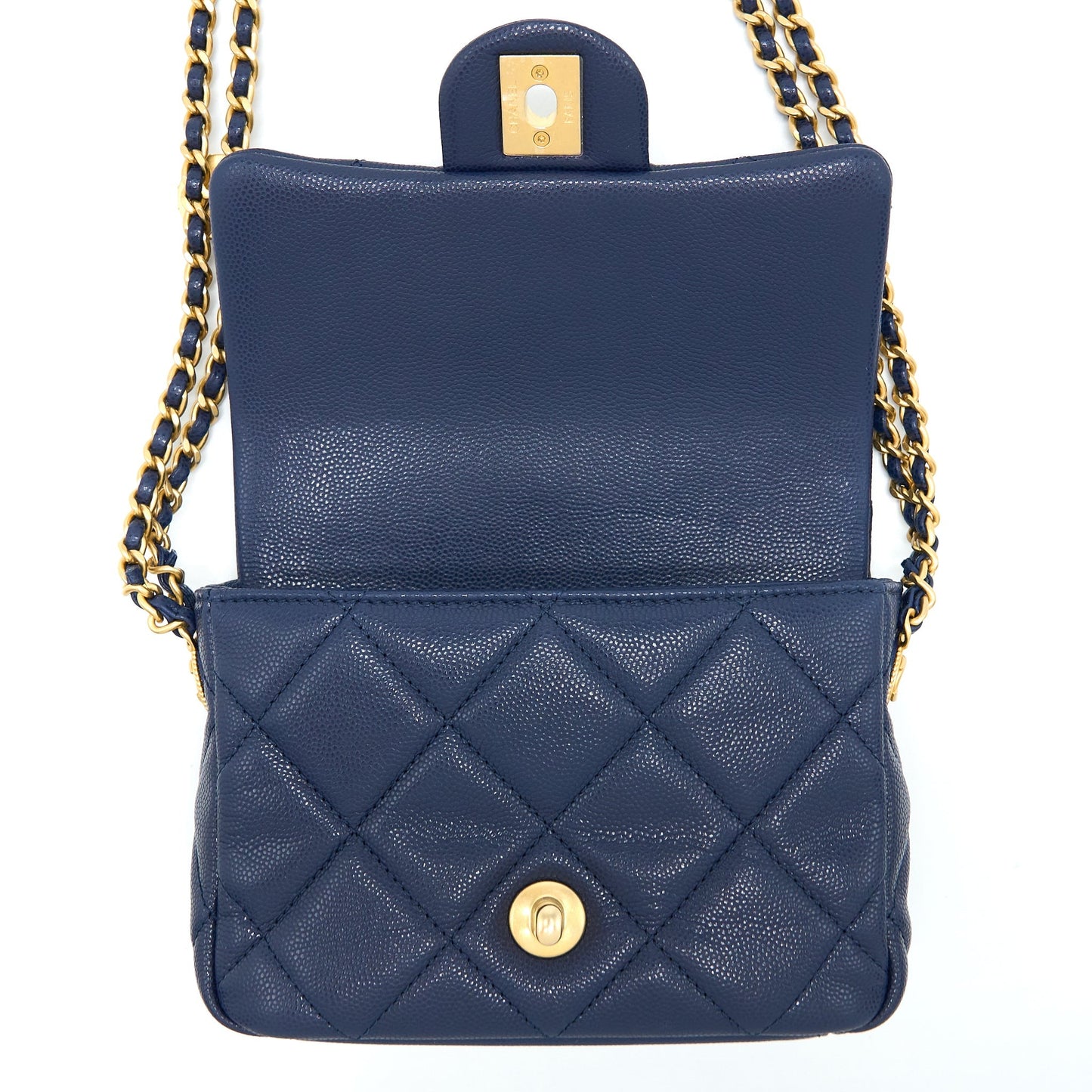 Chanel 22A Small Flap Bag Caviar Navy Brushed  (Microchip)
