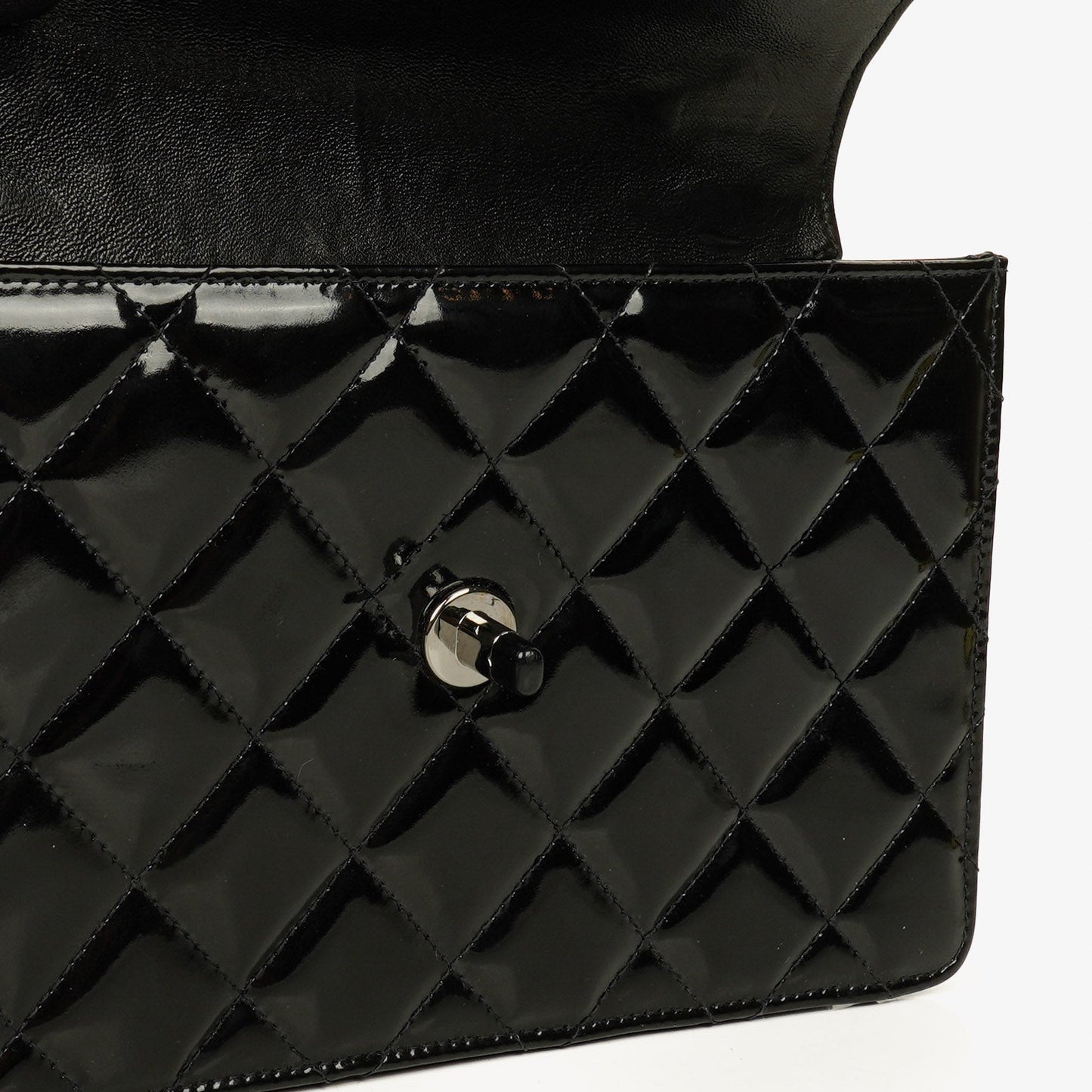 Chanel Small Single Black Quilted Patent Leather Flap Bag