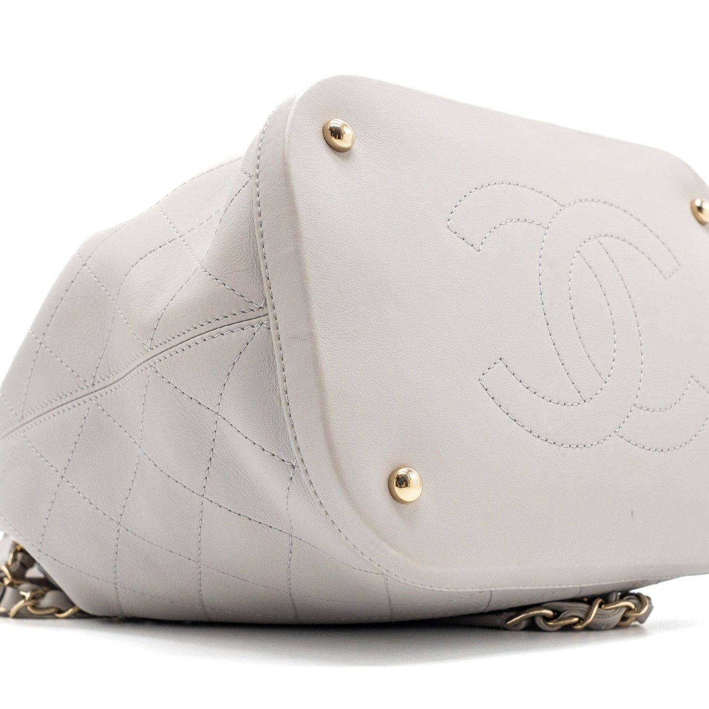 Chanel quilted bucket bag lambskin grey L
