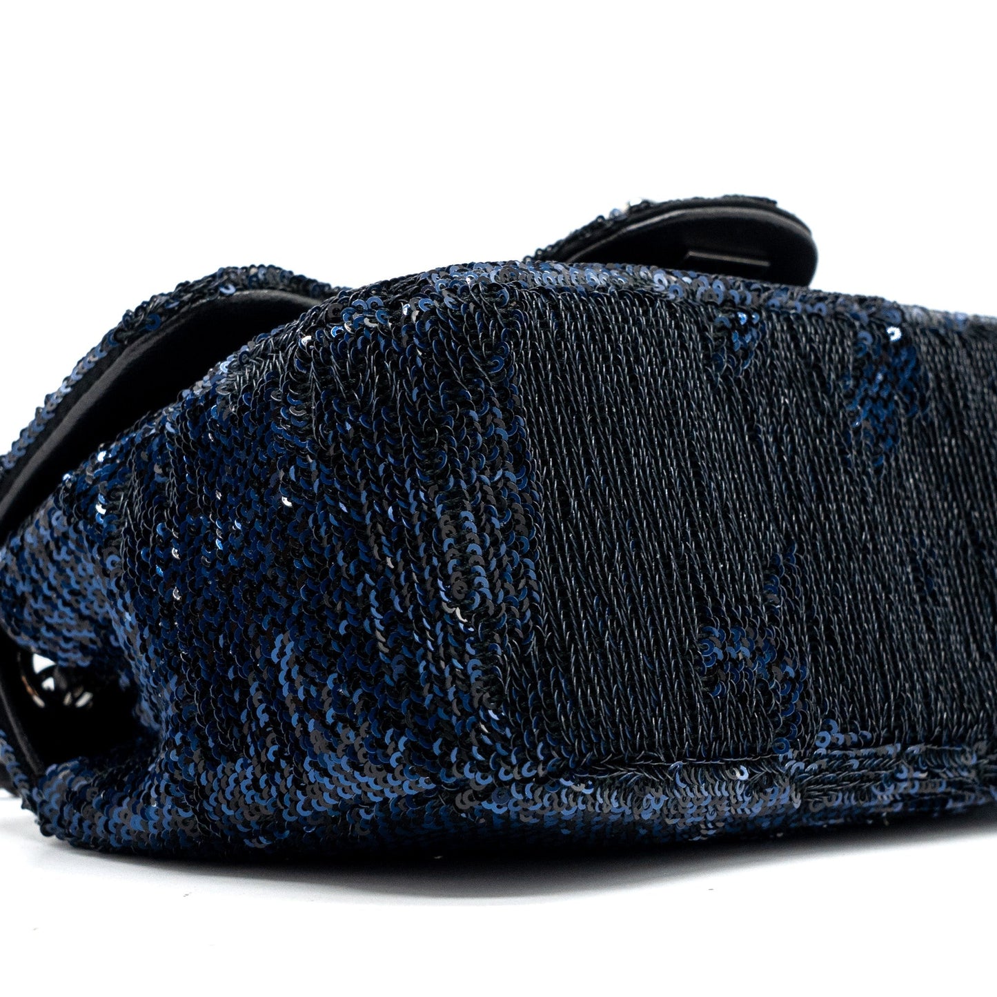 Chanel super mini flap bag sequin dark blue / black