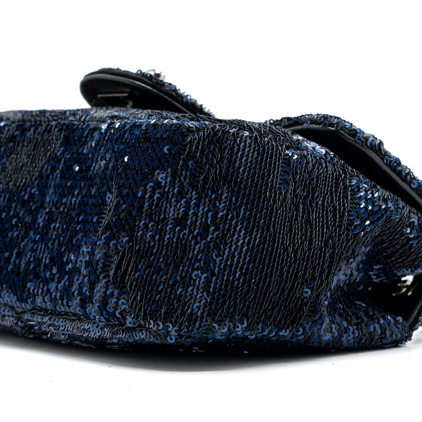 Chanel super mini flap bag sequin dark blue / black