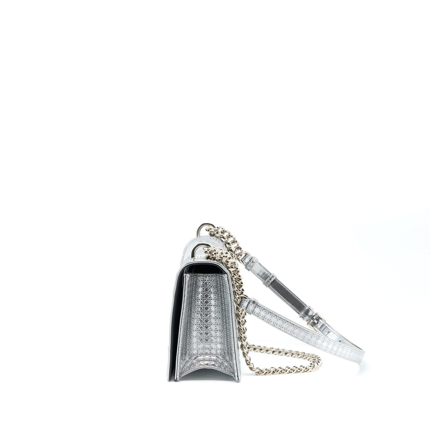 Dior Medium Diorma Purse In Metallic Silver