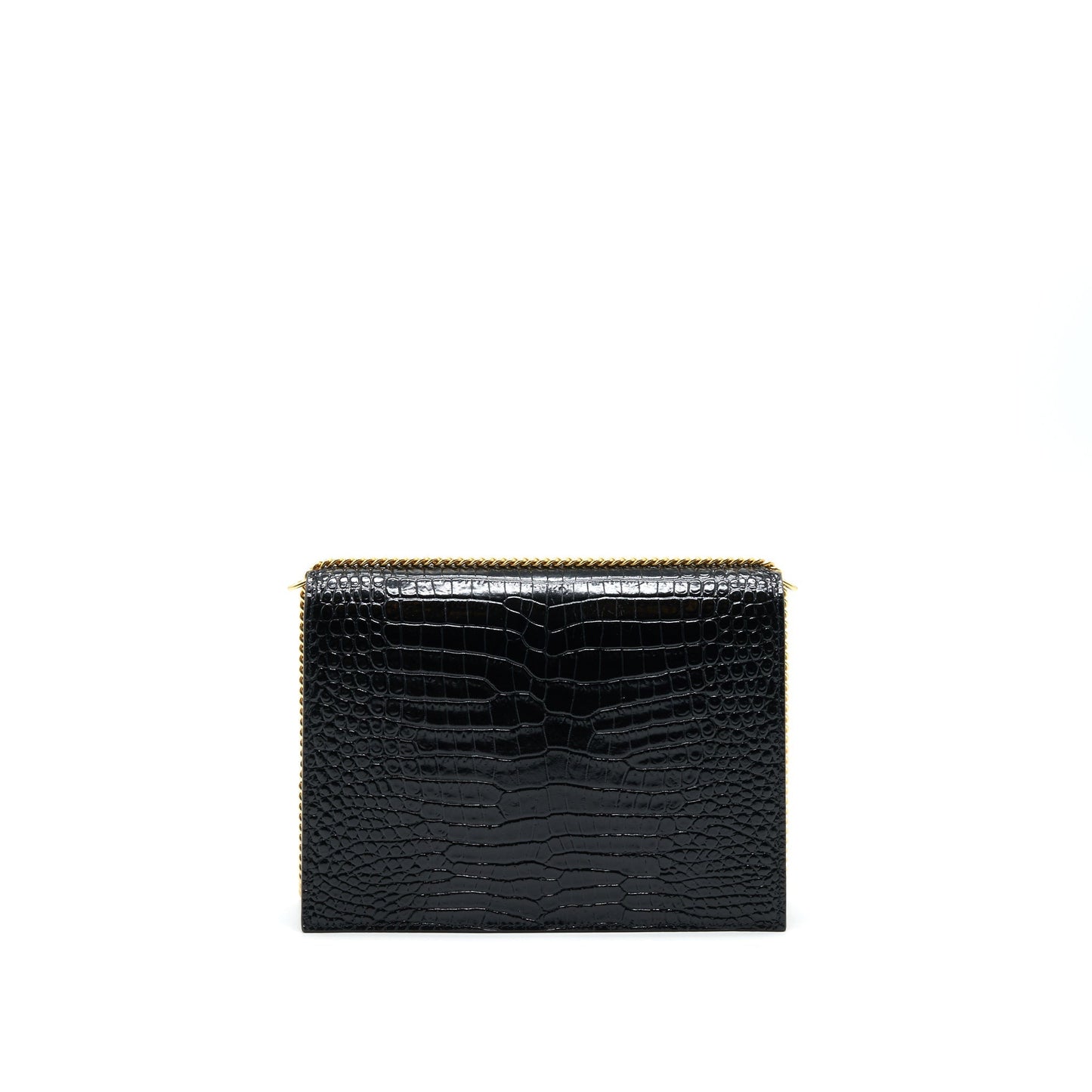 Saint Laurent Cassandra Monogram Clasp Purse Crocodile-Embossed Calfskin Black