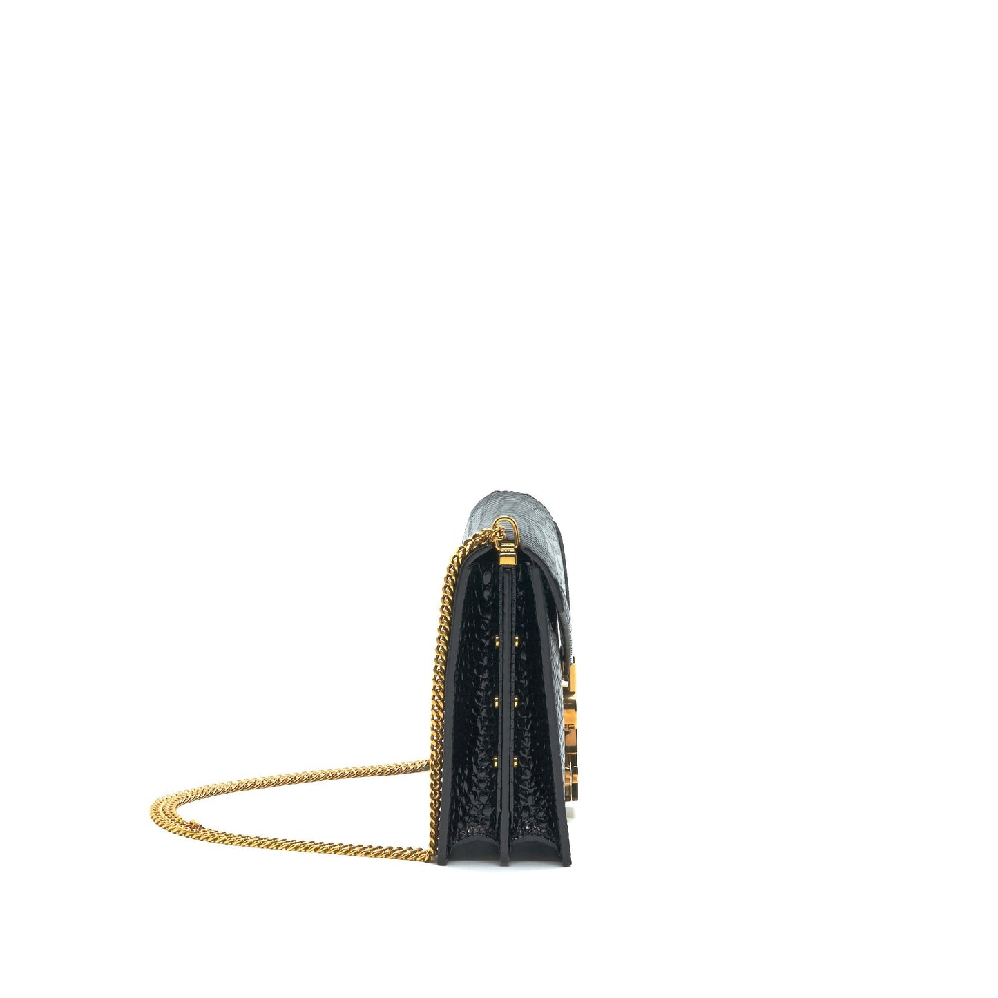 Saint Laurent Cassandra Monogram Clasp Purse Crocodile-Embossed Calfskin Black