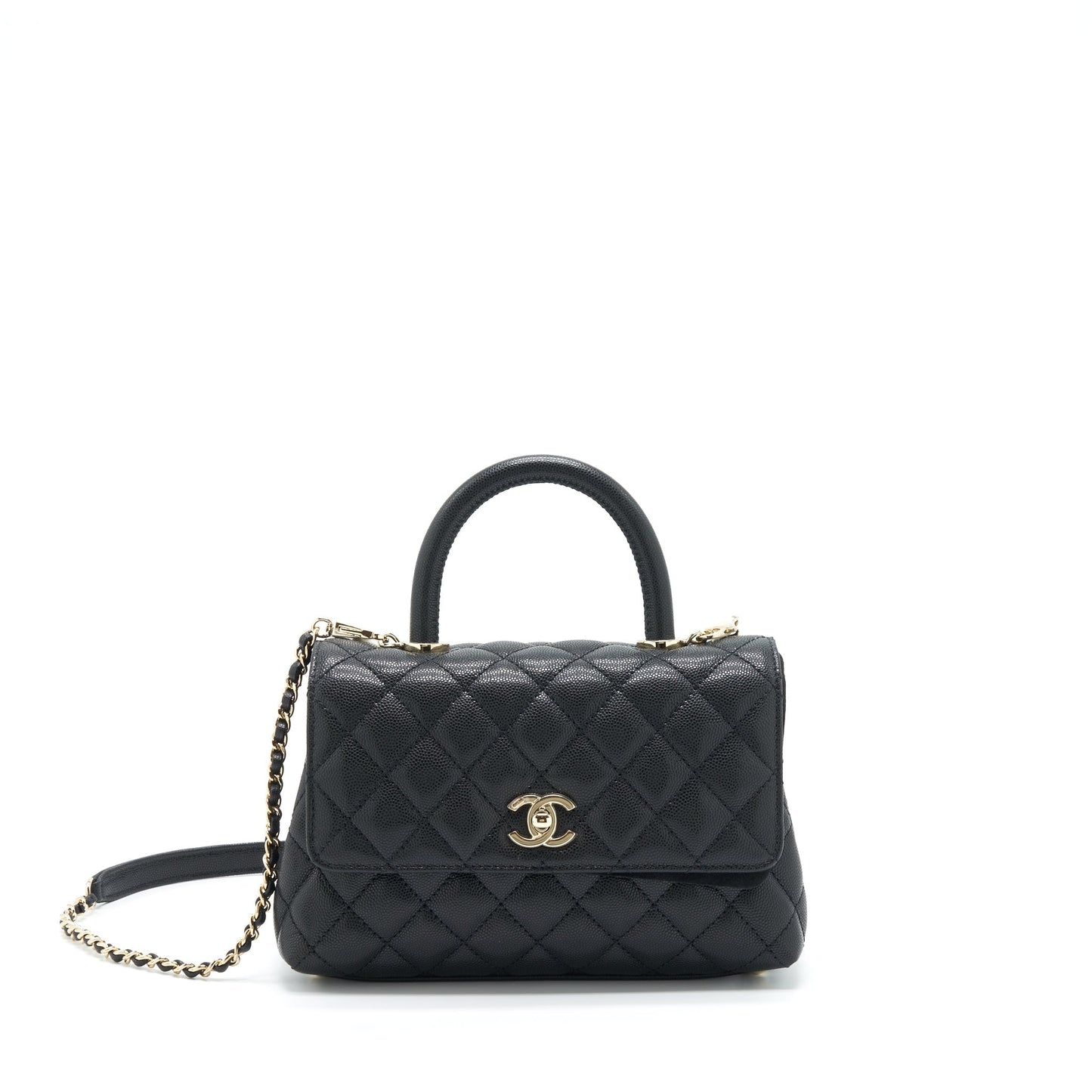 Chanel 22P Small Coco Handle Caviar Black L