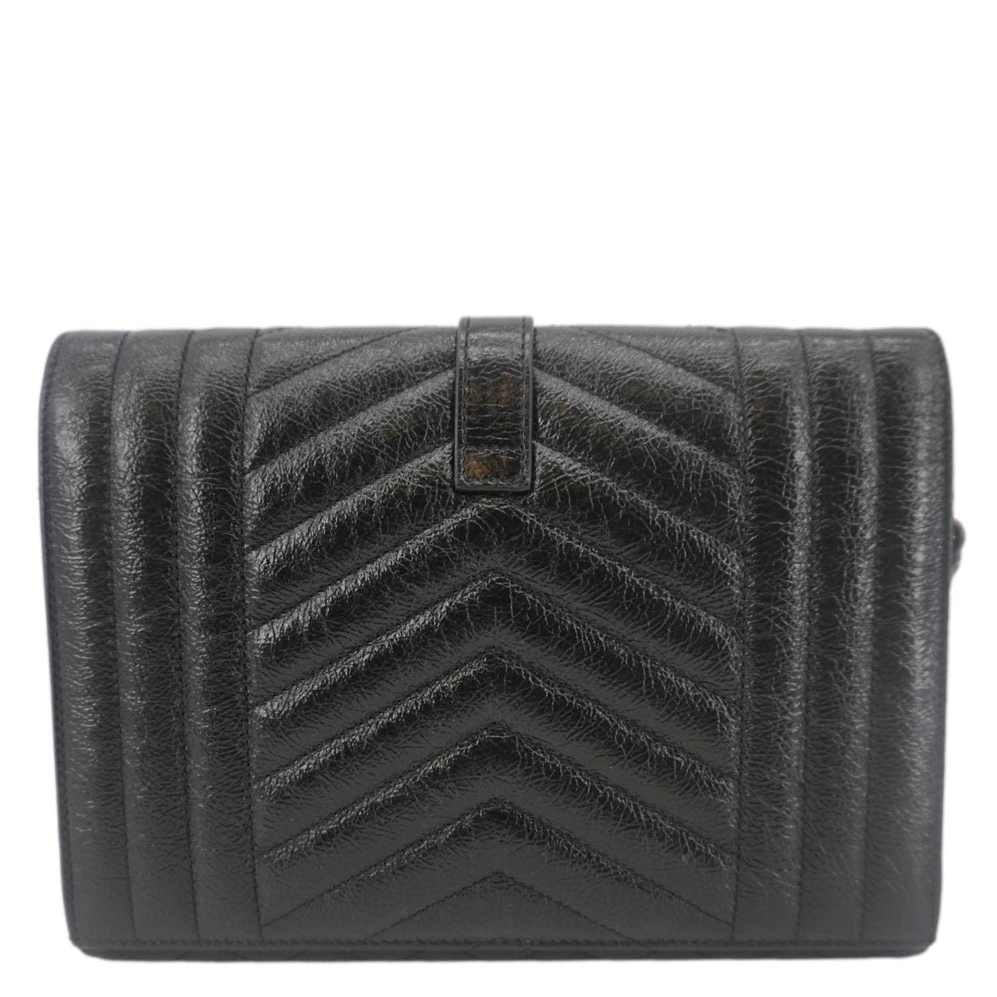 YVES SAINT LAURENT Monogram Leather Wristlet Clutch Black