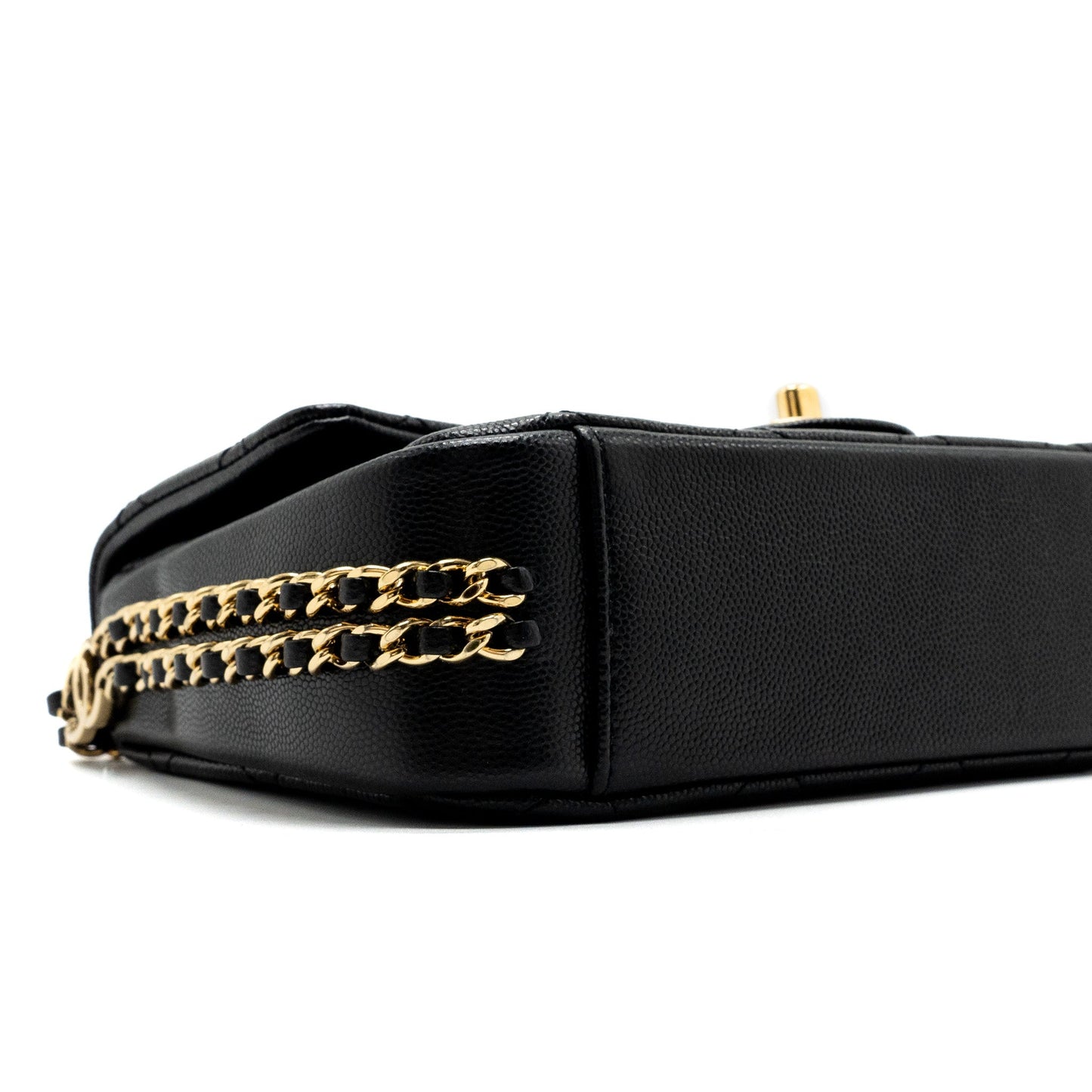 Chanel Quilted Flap Bag with Double and CC Logo Chain Caviar Black  (Microchip)