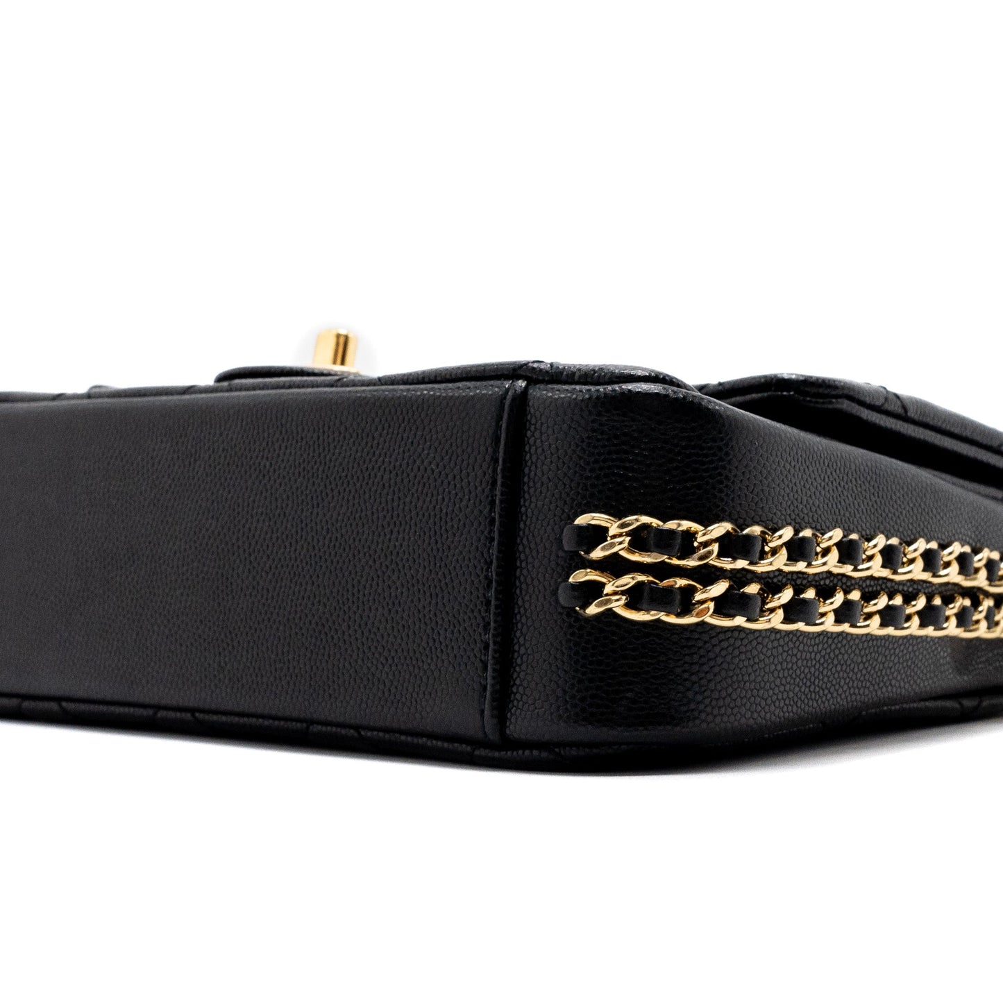 Chanel Quilted Flap Bag with Double and CC Logo Chain Caviar Black  (Microchip)