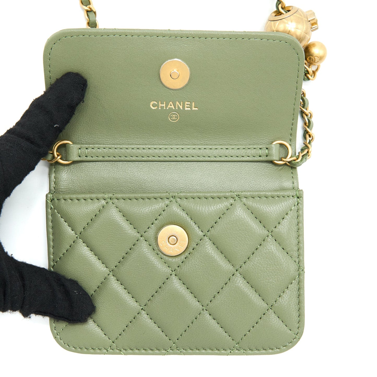 Chanel Pearl Crush Mini Flap Bag Lambskin Green