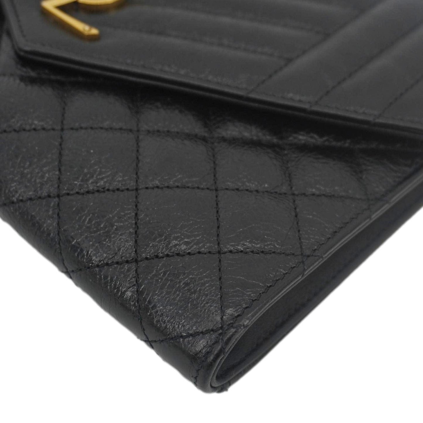 YVES SAINT LAURENT Monogram Leather Wristlet Clutch Black
