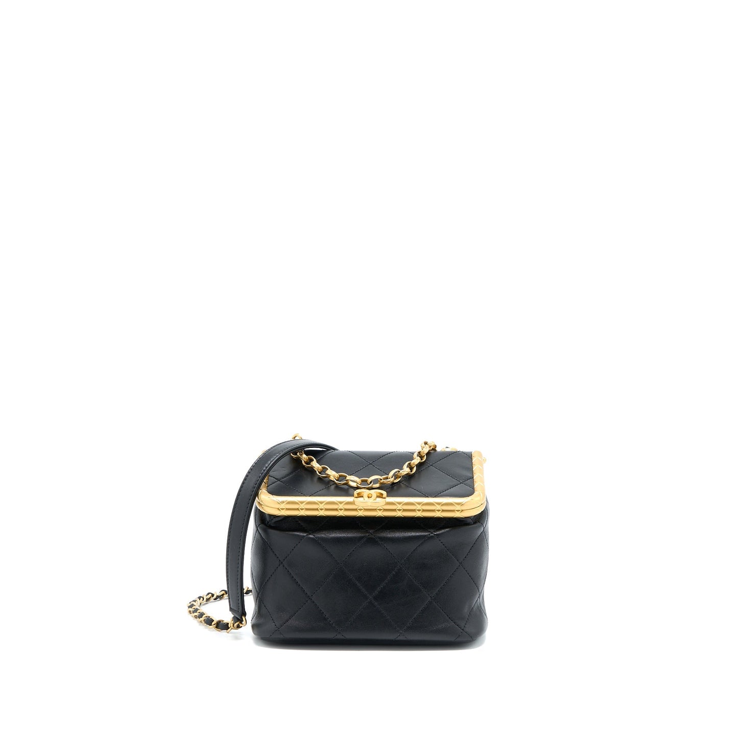 Chanel Kiss Lock Clasp Bag Lambskin Black Brushed