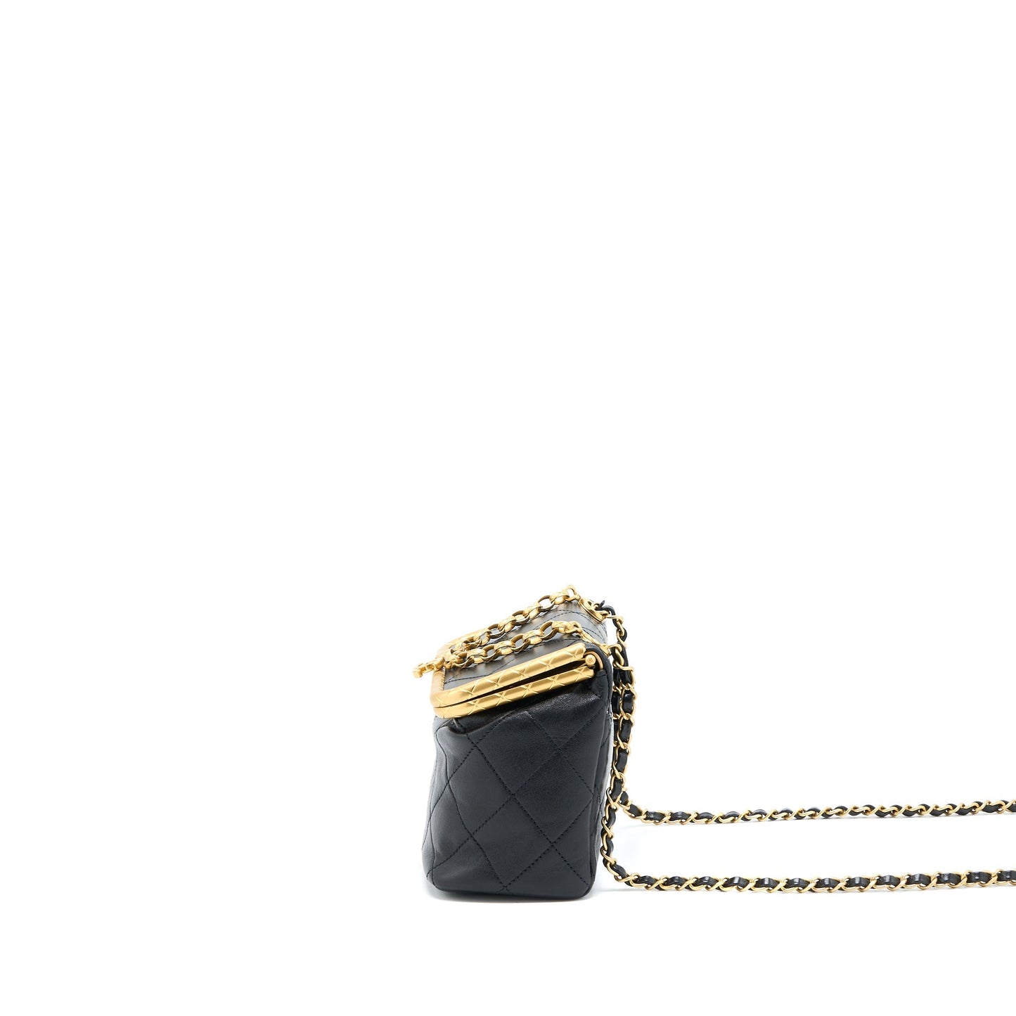 Chanel Kiss Lock Clasp Bag Lambskin Black Brushed